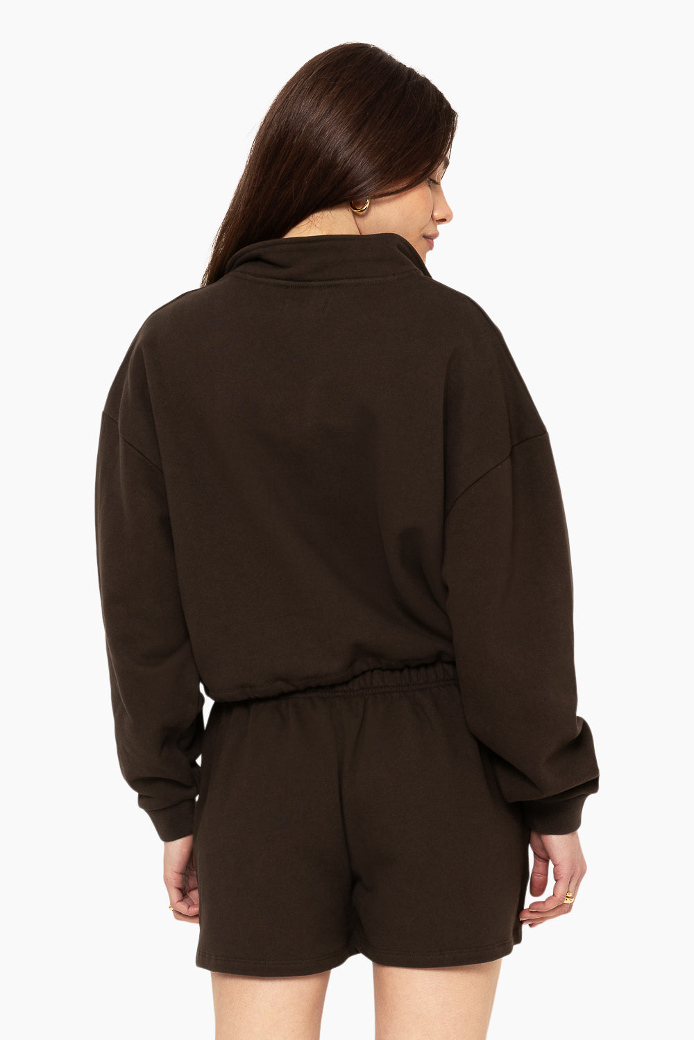 SET, EMBROIDERED HEAVYWEIGHT SWEATS HALF ZIP IN ESPRESSO