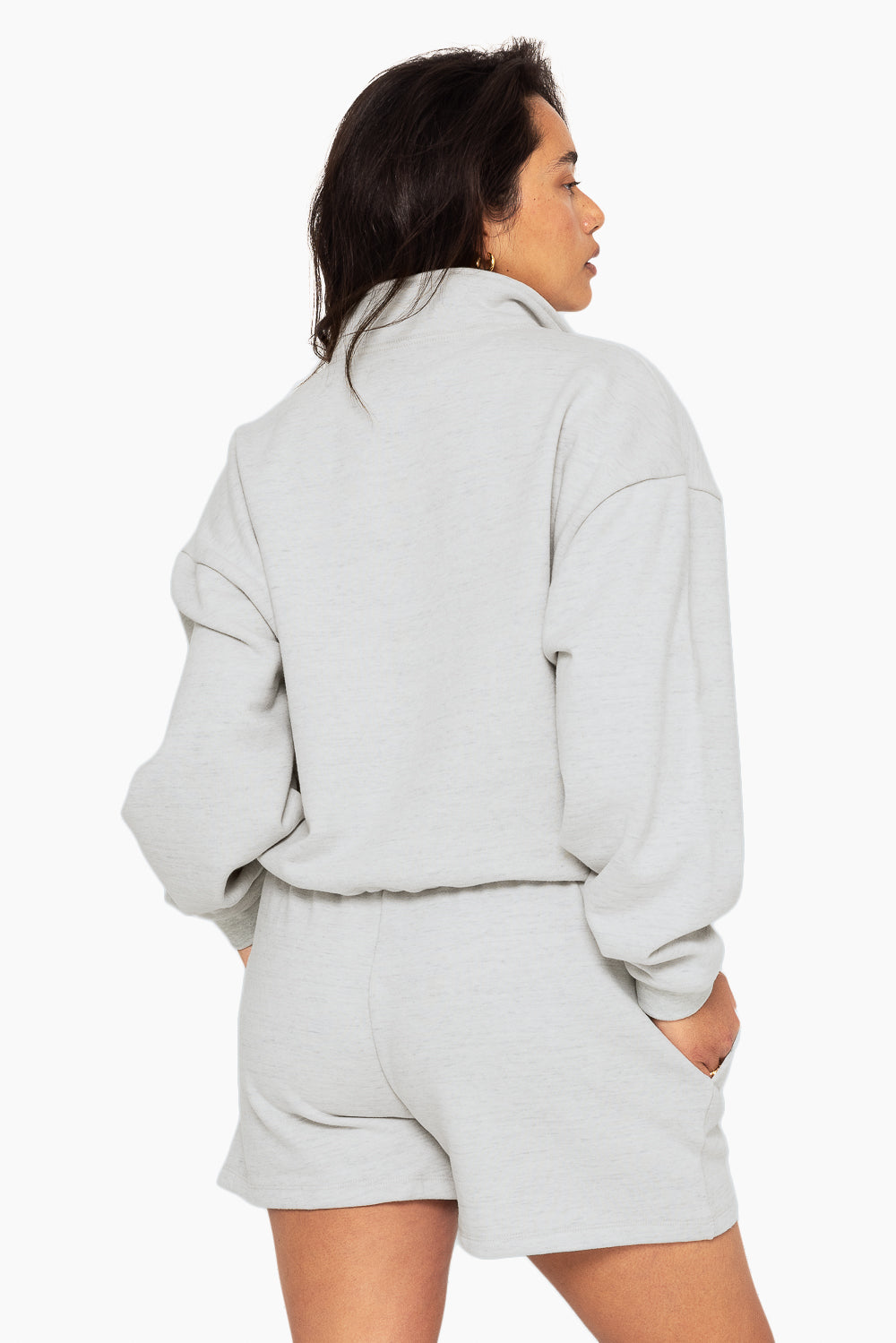 SET, EMBROIDERED HEAVYWEIGHT SWEATS HALF ZIP IN HEATHER GREY