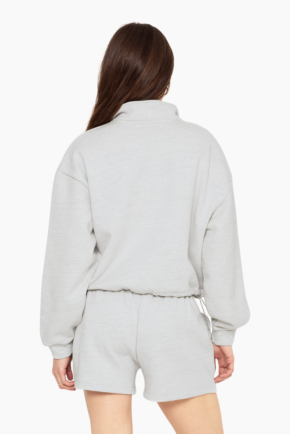 SET, EMBROIDERED HEAVYWEIGHT SWEATS HALF ZIP IN HEATHER GREY