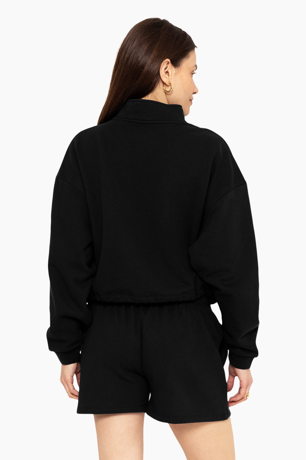 SET, EMBROIDERED HEAVYWEIGHT SWEATS HALF ZIP IN ONYX