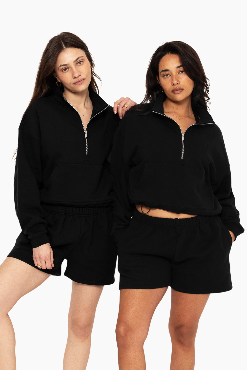 SET, EMBROIDERED HEAVYWEIGHT SWEATS HALF ZIP IN ONYX