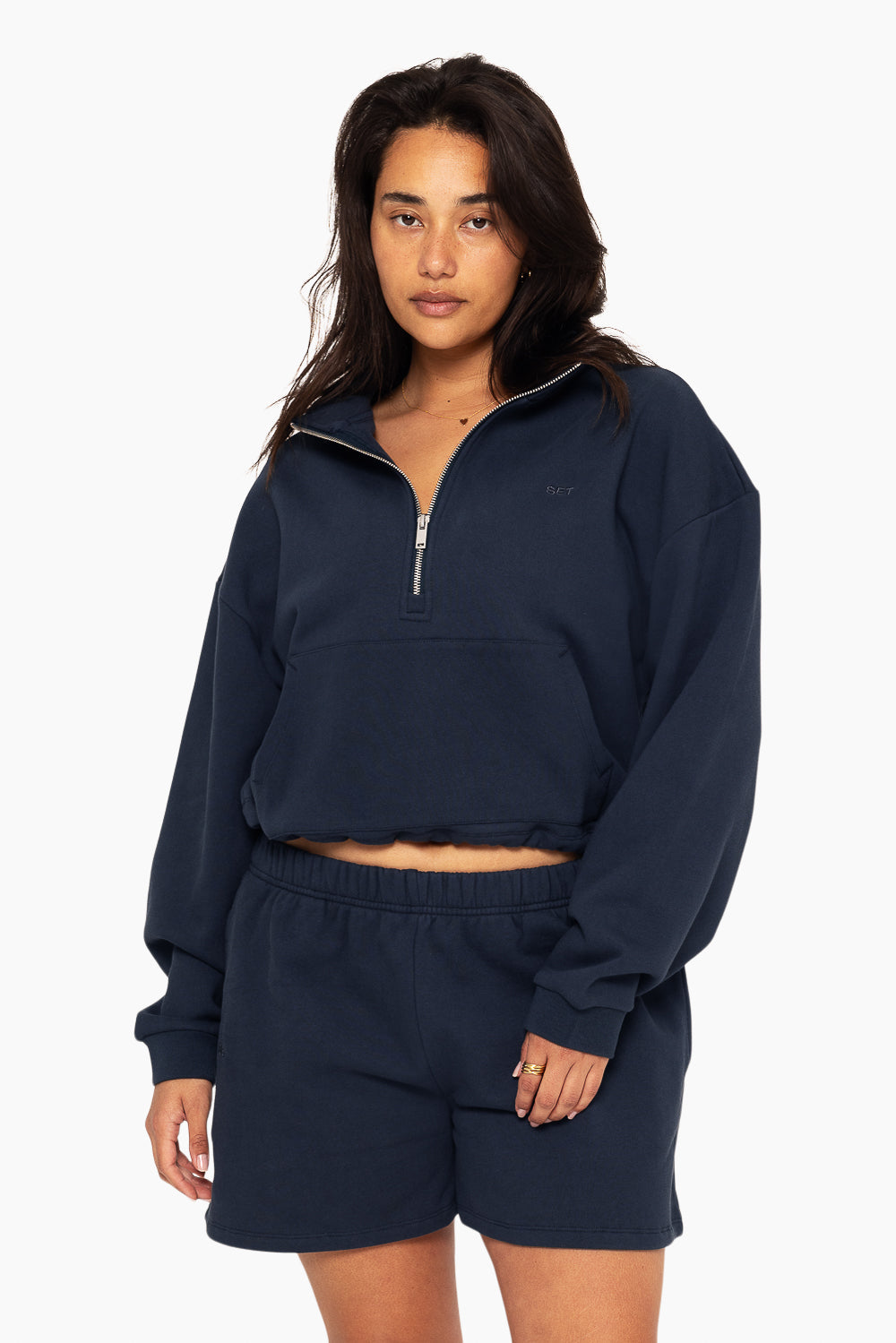 SET, EMBROIDERED HEAVYWEIGHT SWEATS HALF ZIP IN OXFORD