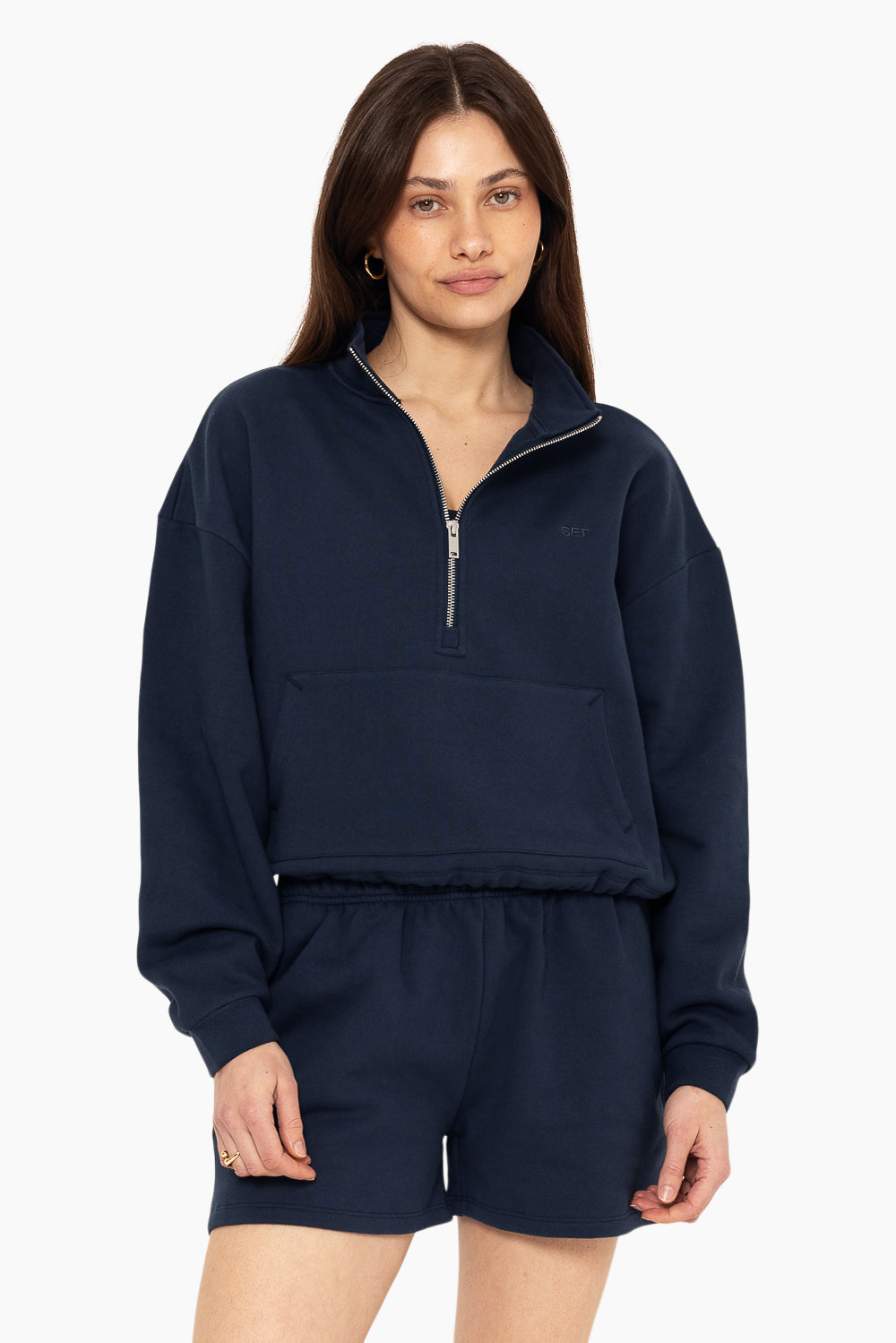 SET, EMBROIDERED HEAVYWEIGHT SWEATS HALF ZIP IN OXFORD