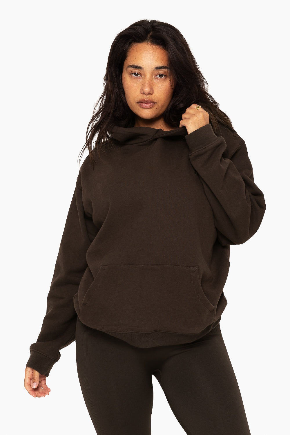 SET, EMBROIDERED HEAVYWEIGHT SWEATS HOODIE IN ESPRESSO