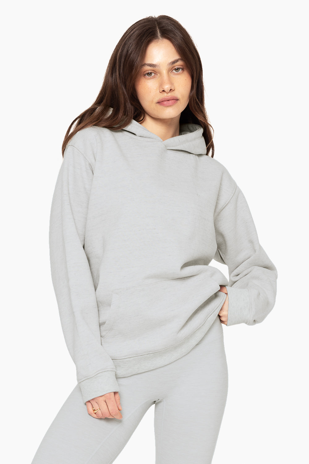 SET, EMBROIDERED HEAVYWEIGHT SWEATS HOODIE IN HEATHER GREY