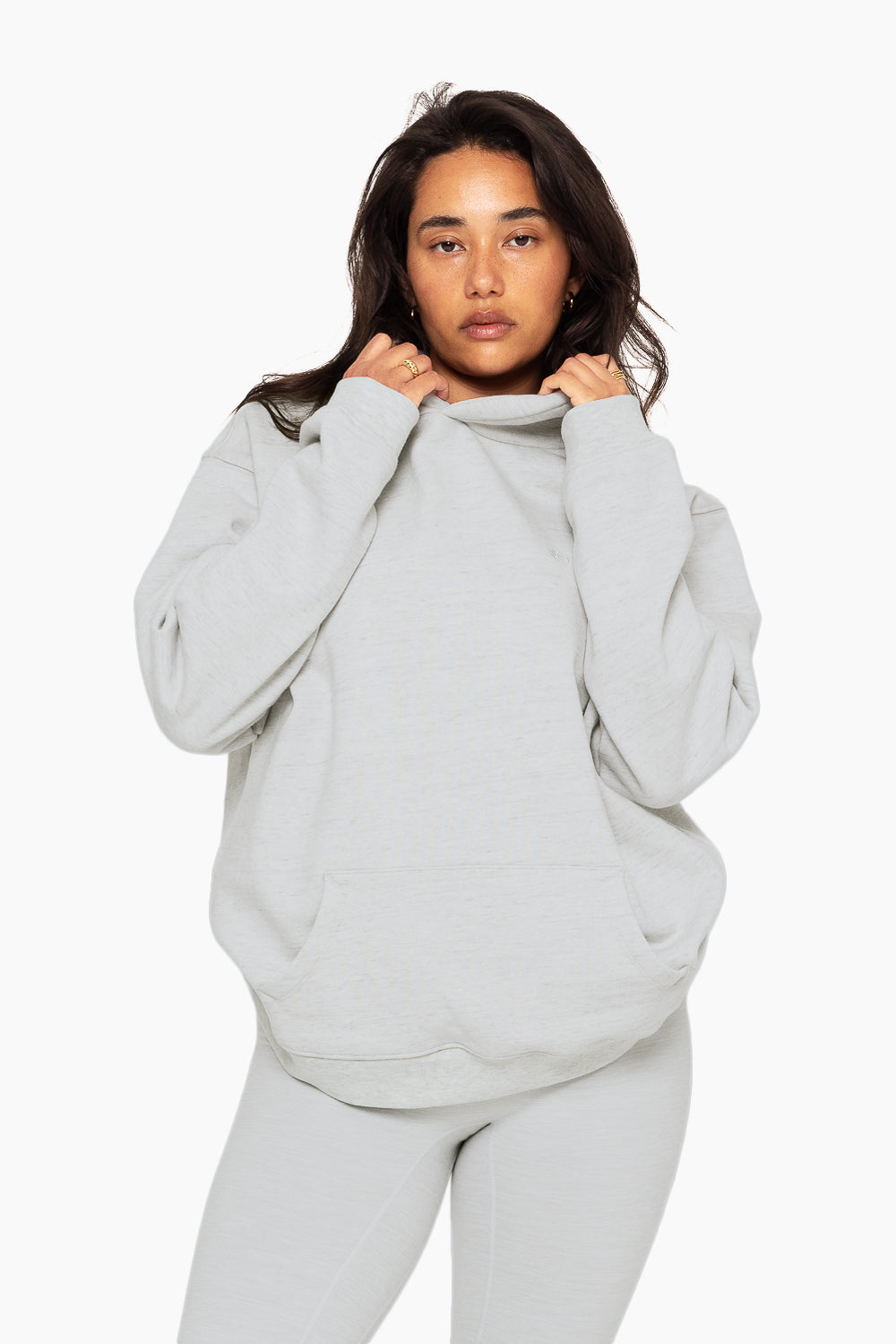 SET, EMBROIDERED HEAVYWEIGHT SWEATS HOODIE IN HEATHER GREY