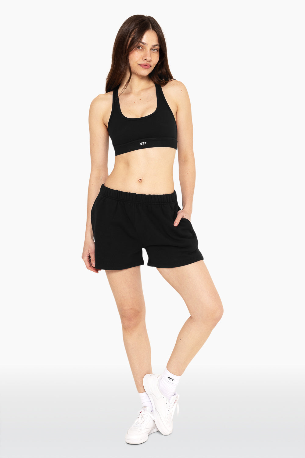 SET, EMBROIDERED HEAVYWEIGHT SWEATS SWEAT SHORTS IN ONYX