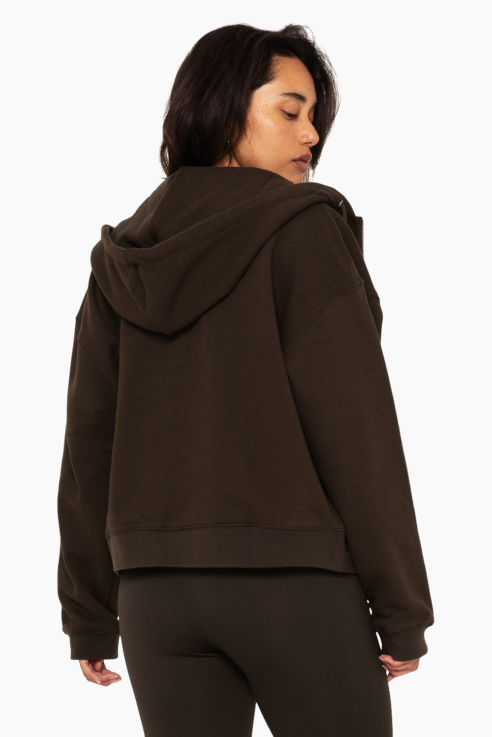 SET, EMBROIDERED HEAVYWEIGHT SWEATS ZIP HOODIE IN ESPRESSO