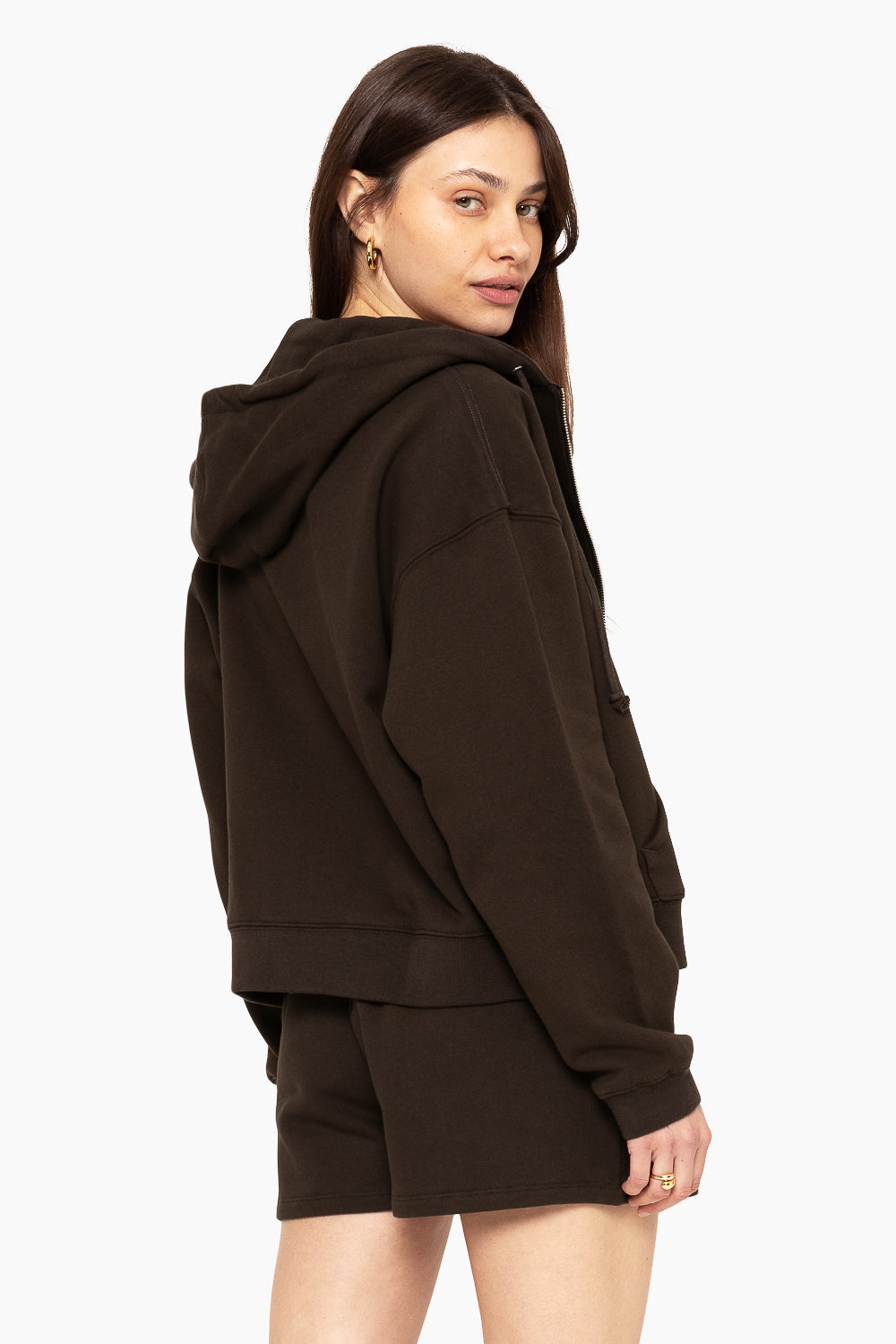 SET, EMBROIDERED HEAVYWEIGHT SWEATS ZIP HOODIE IN ESPRESSO