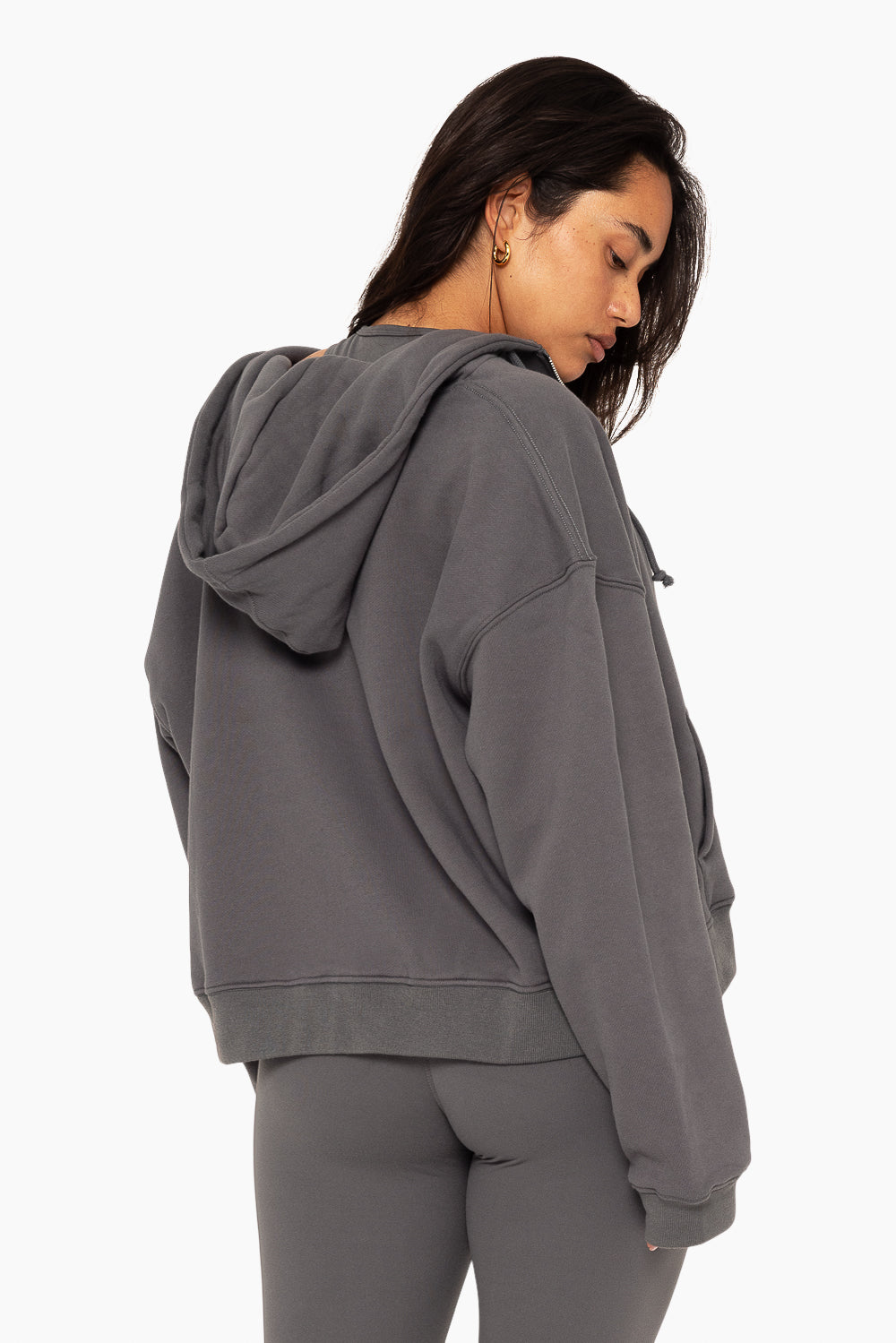 SET, EMBROIDERED HEAVYWEIGHT SWEATS ZIP HOODIE IN GRAPHITE