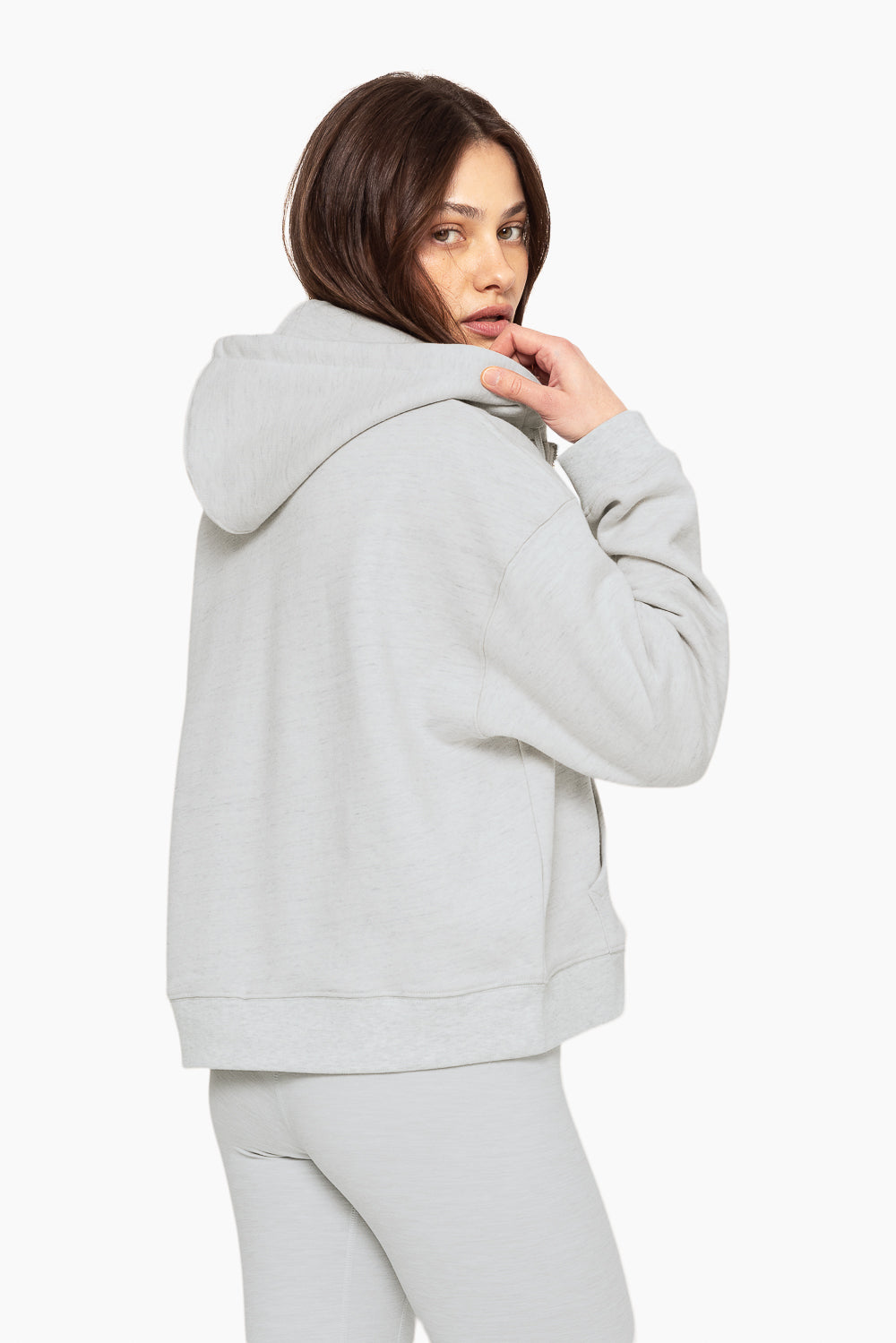 SET, EMBROIDERED HEAVYWEIGHT SWEATS ZIP HOODIE IN HEATHER GREY