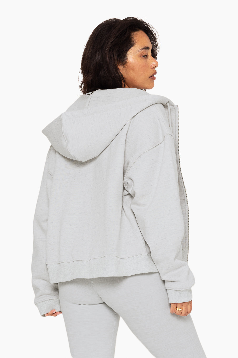 SET, EMBROIDERED HEAVYWEIGHT SWEATS ZIP HOODIE IN HEATHER GREY