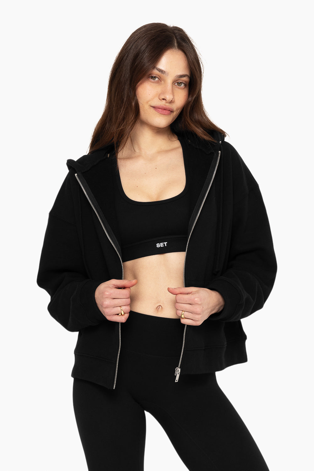 SET, EMBROIDERED HEAVYWEIGHT SWEATS ZIP HOODIE IN ONYX