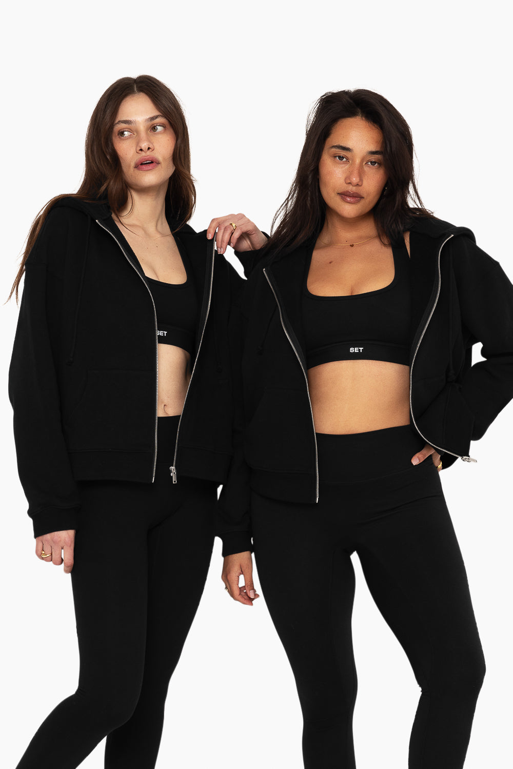 SET, EMBROIDERED HEAVYWEIGHT SWEATS ZIP HOODIE IN ONYX