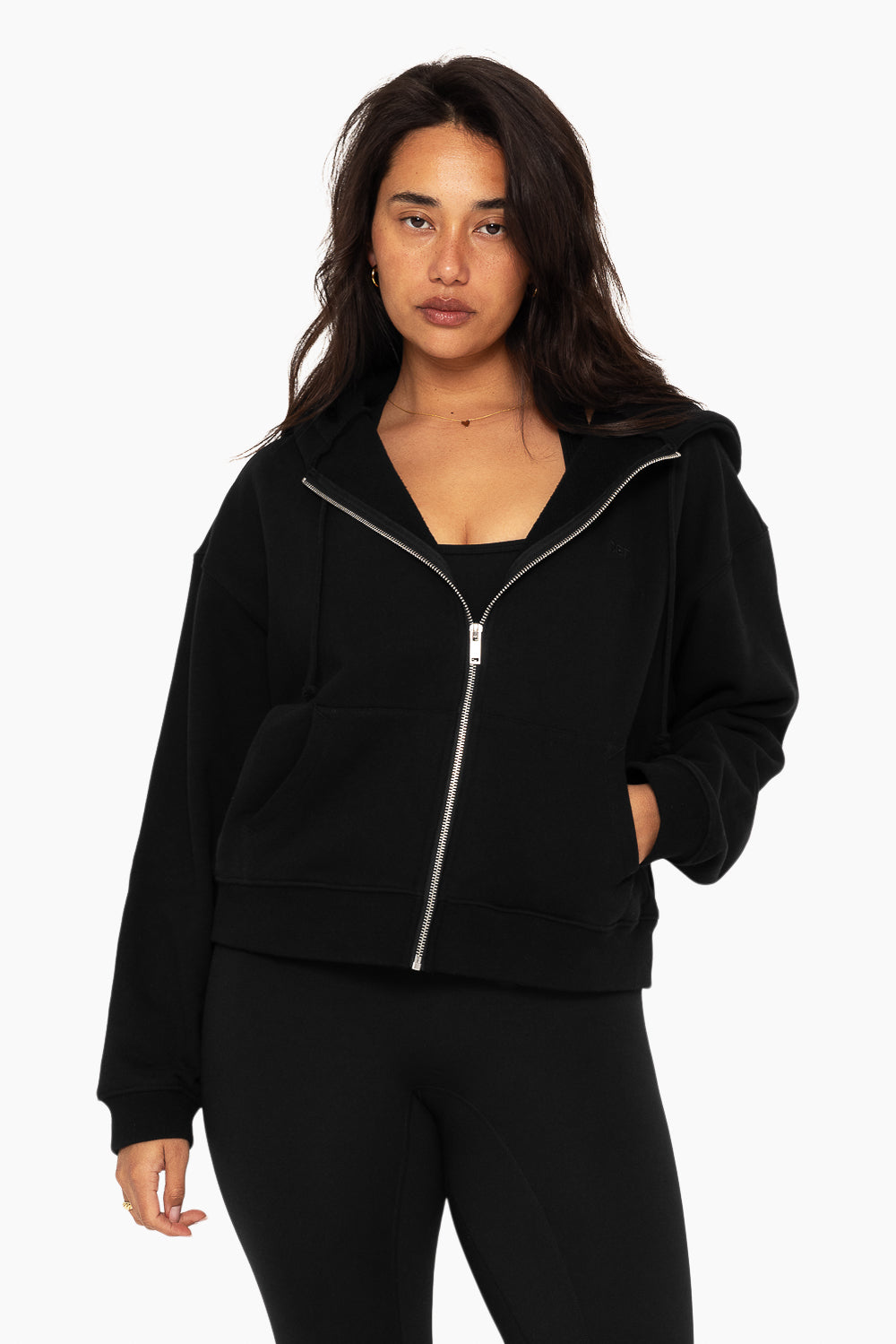 SET, EMBROIDERED HEAVYWEIGHT SWEATS ZIP HOODIE IN ONYX