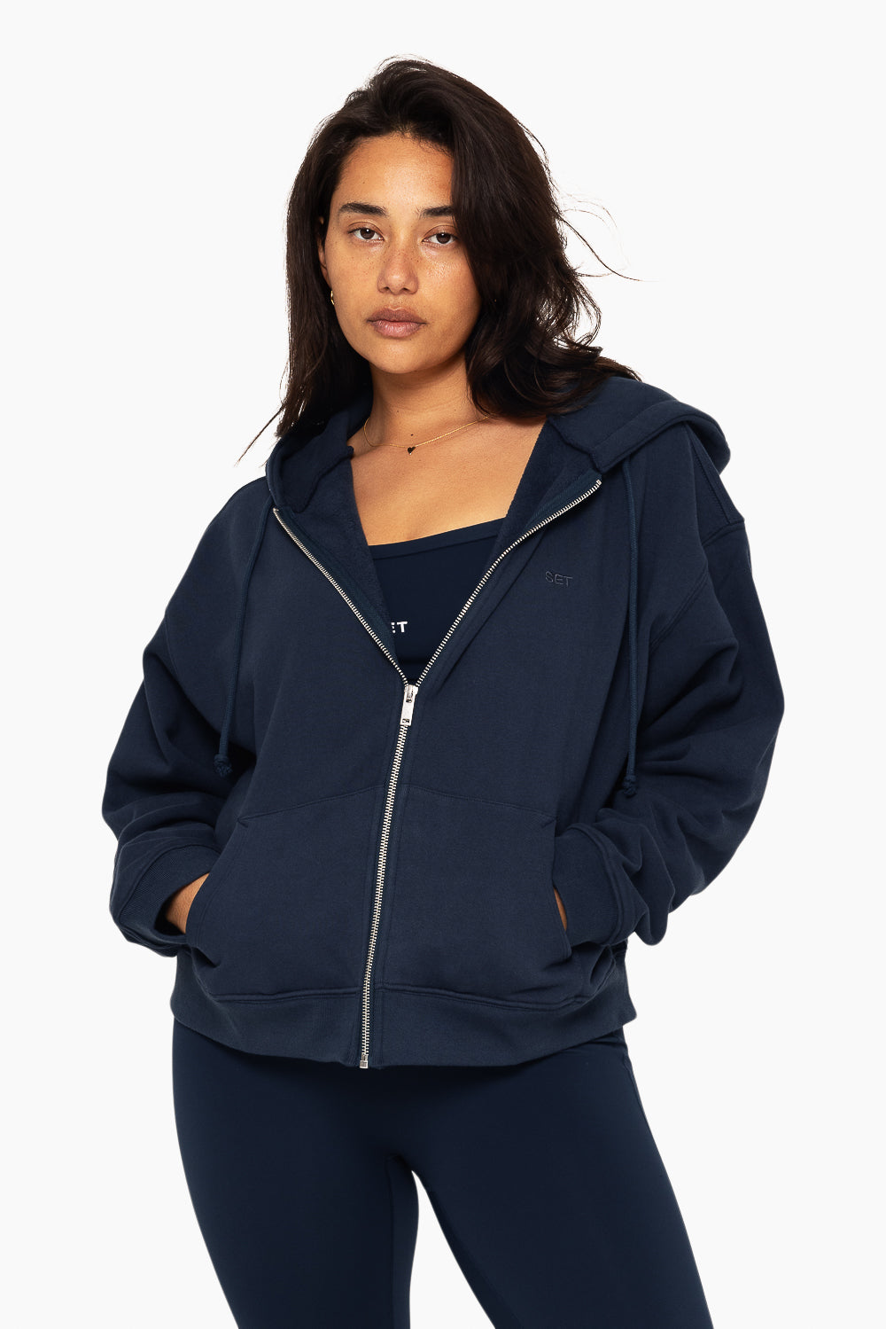 SET, EMBROIDERED HEAVYWEIGHT SWEATS ZIP HOODIE IN OXFORD