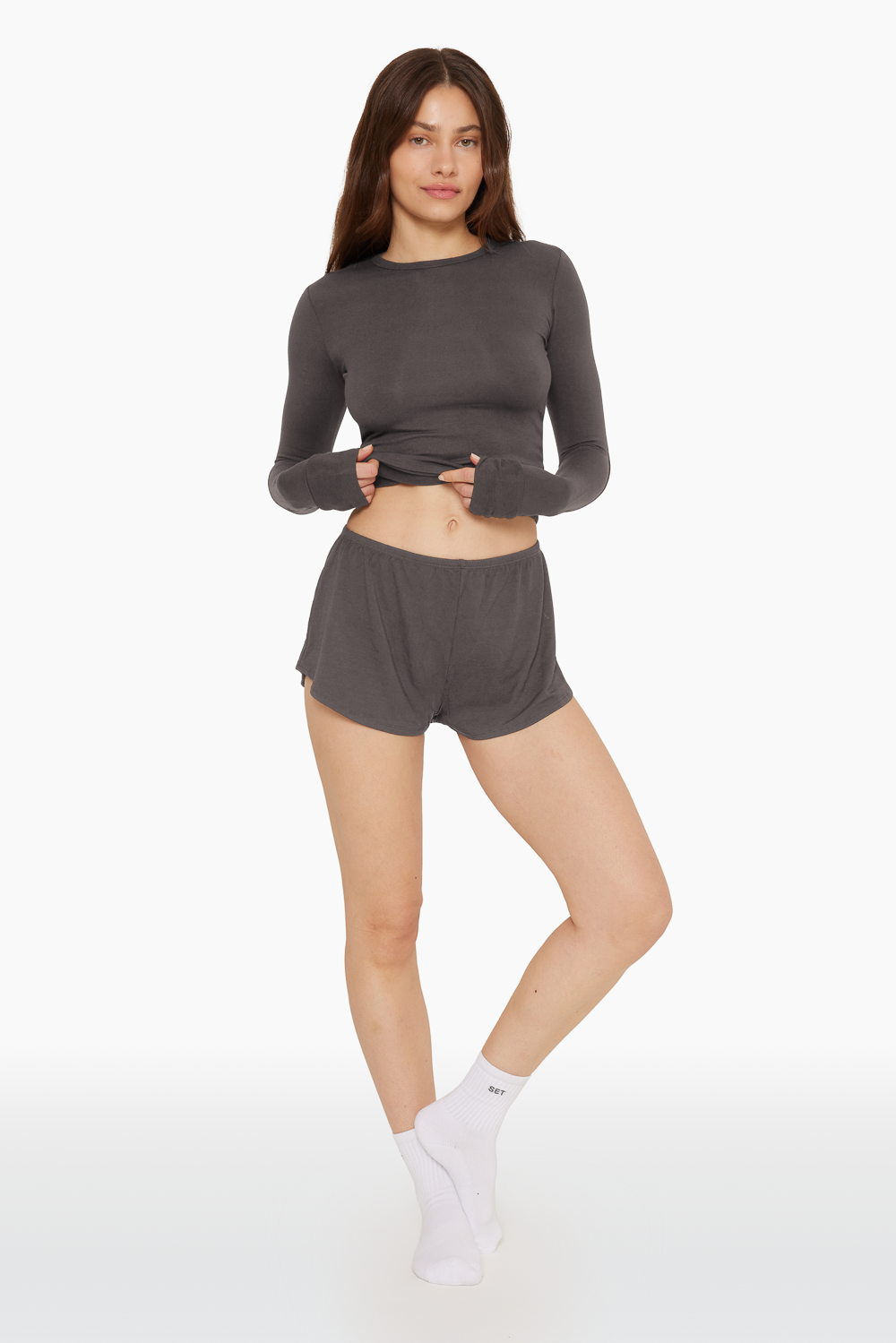 SET, SLEEP JERSEY RELAXED SLEEP SHORTS IN GRAPHITE