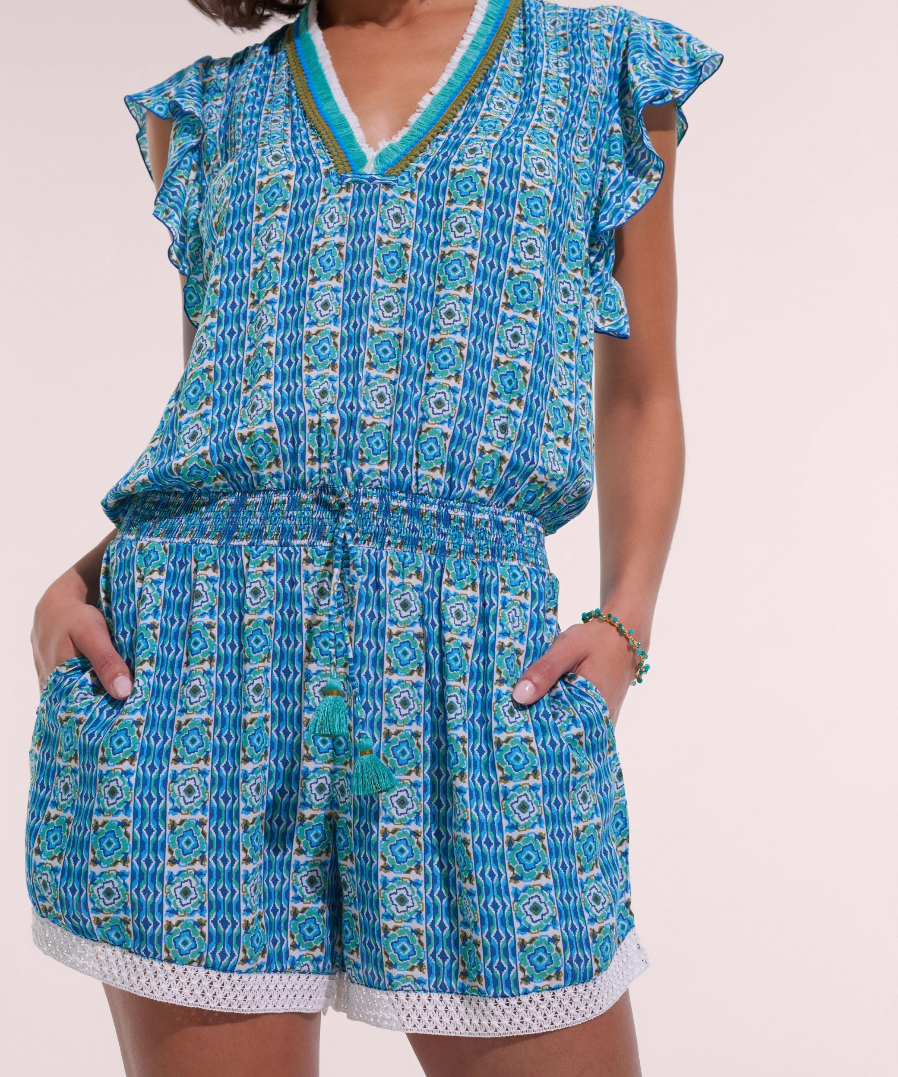 Short Jumpsuit Sasha - Aqua Coleus