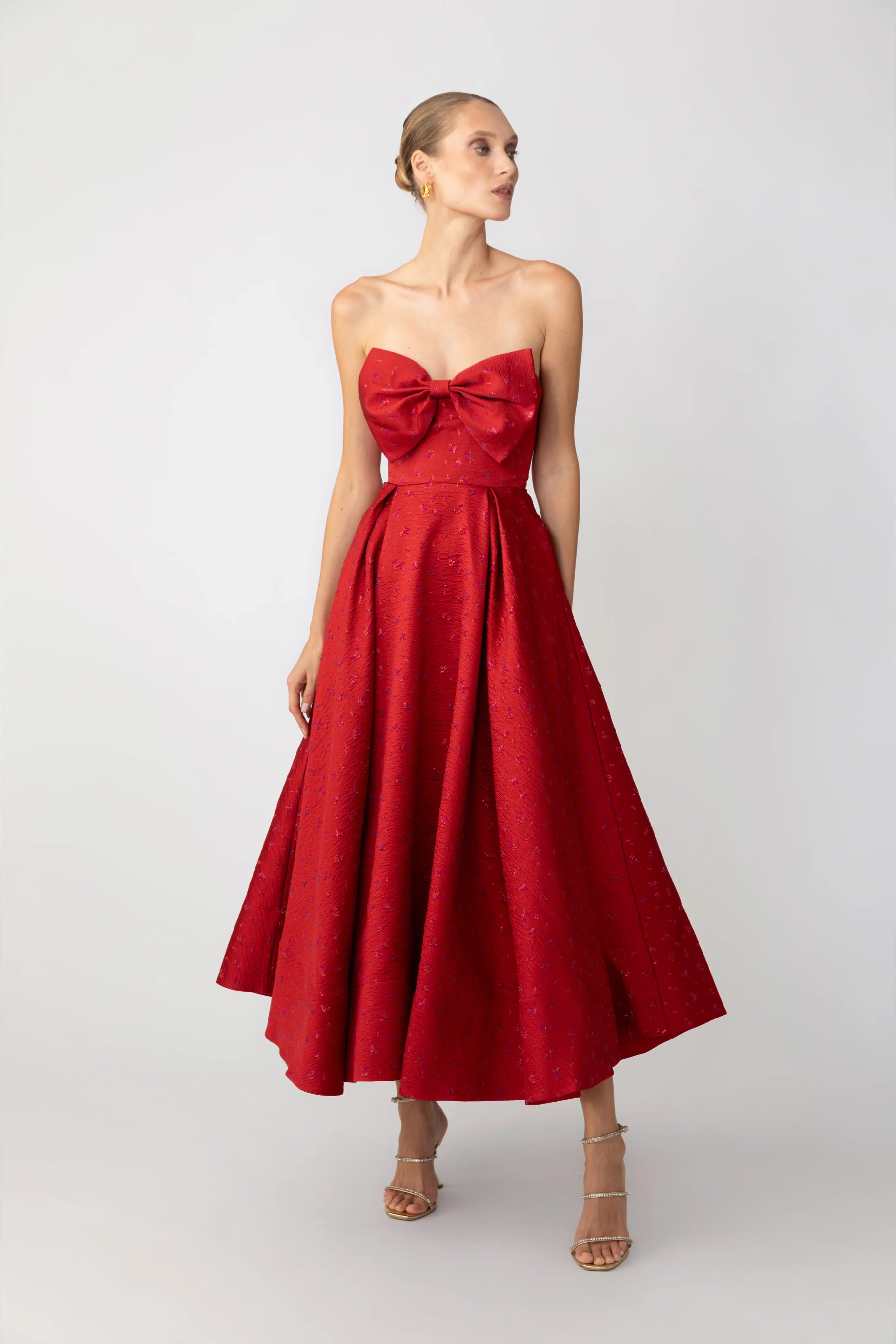 Juliette Jacquard Strapless Dress - Red