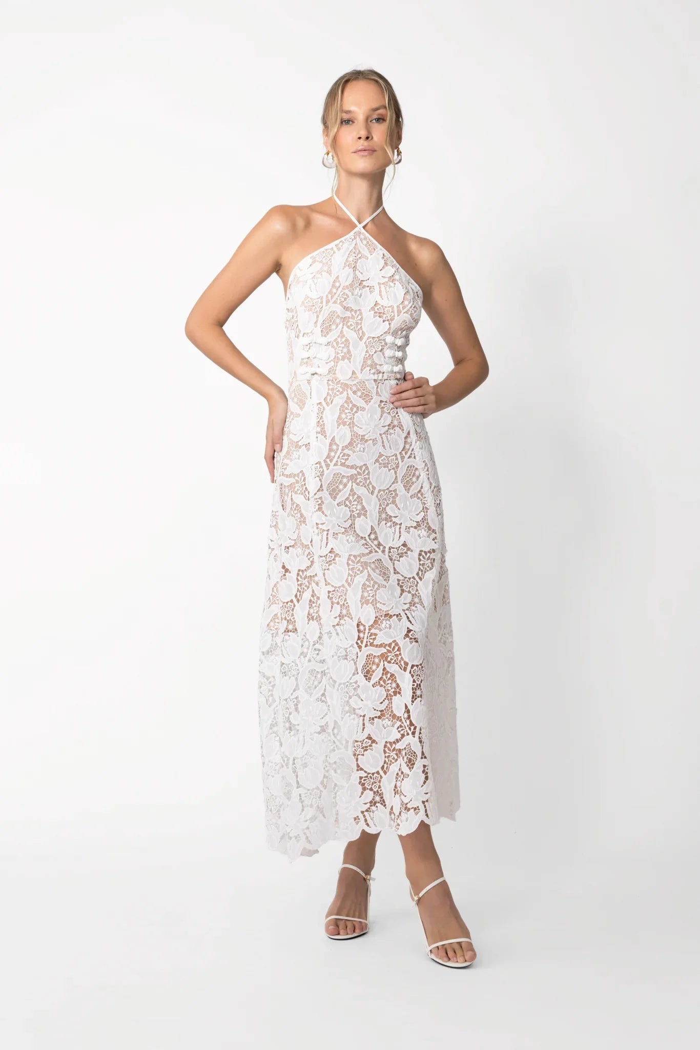 Rava Lace Midi Dress - White