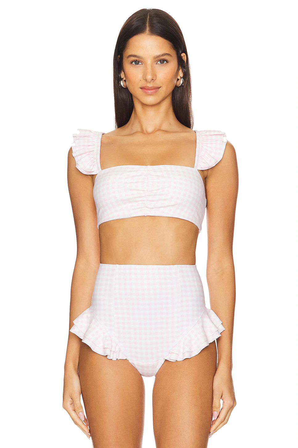 The Pink Gingham Ruffle Bikini Top
