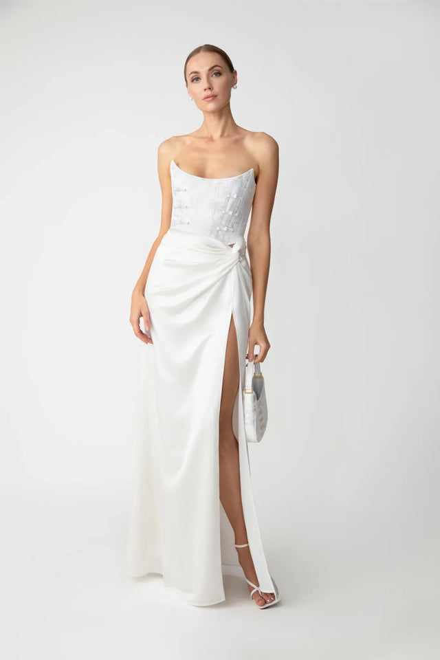 Julia Jacquard Gown - White