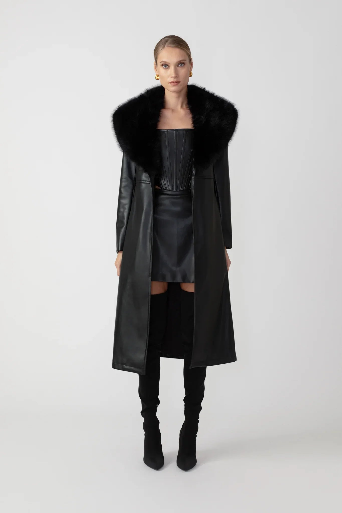 Simone Faux Leather Coat - Black
