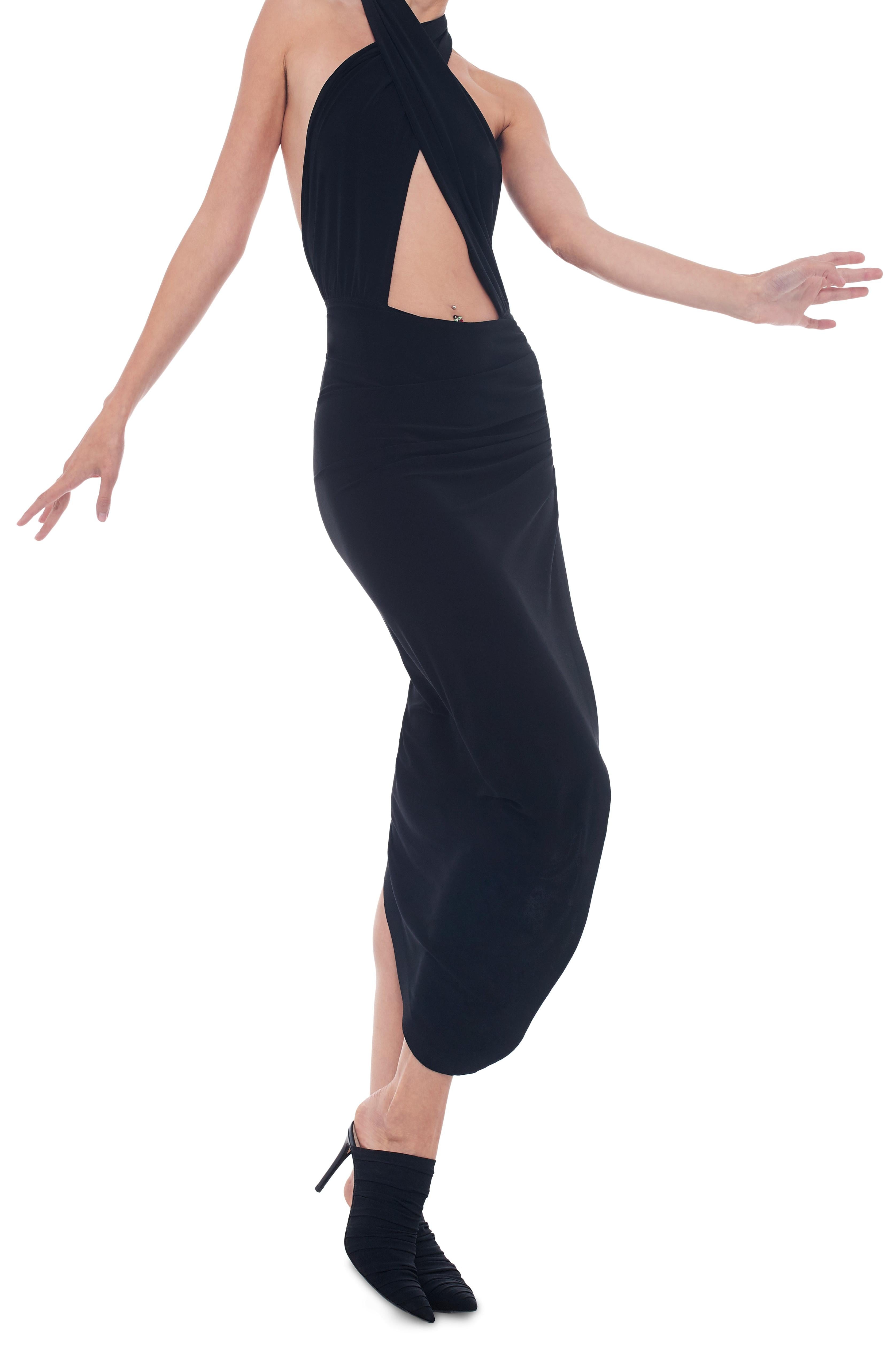 CROSS HALTER DRAPE GOWN