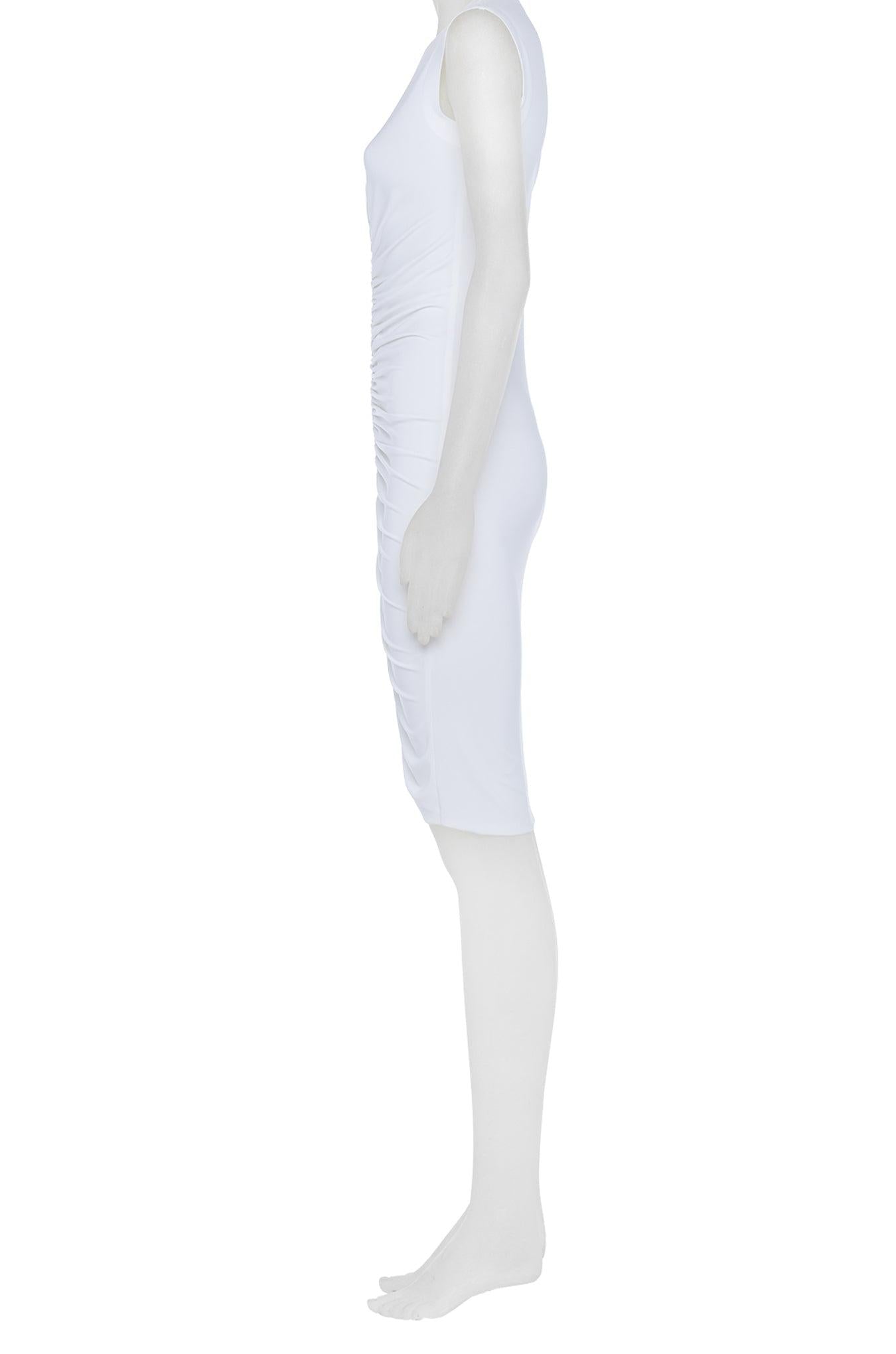 SLEEVELESS DEEP V SHIRRED FRONT DRESS