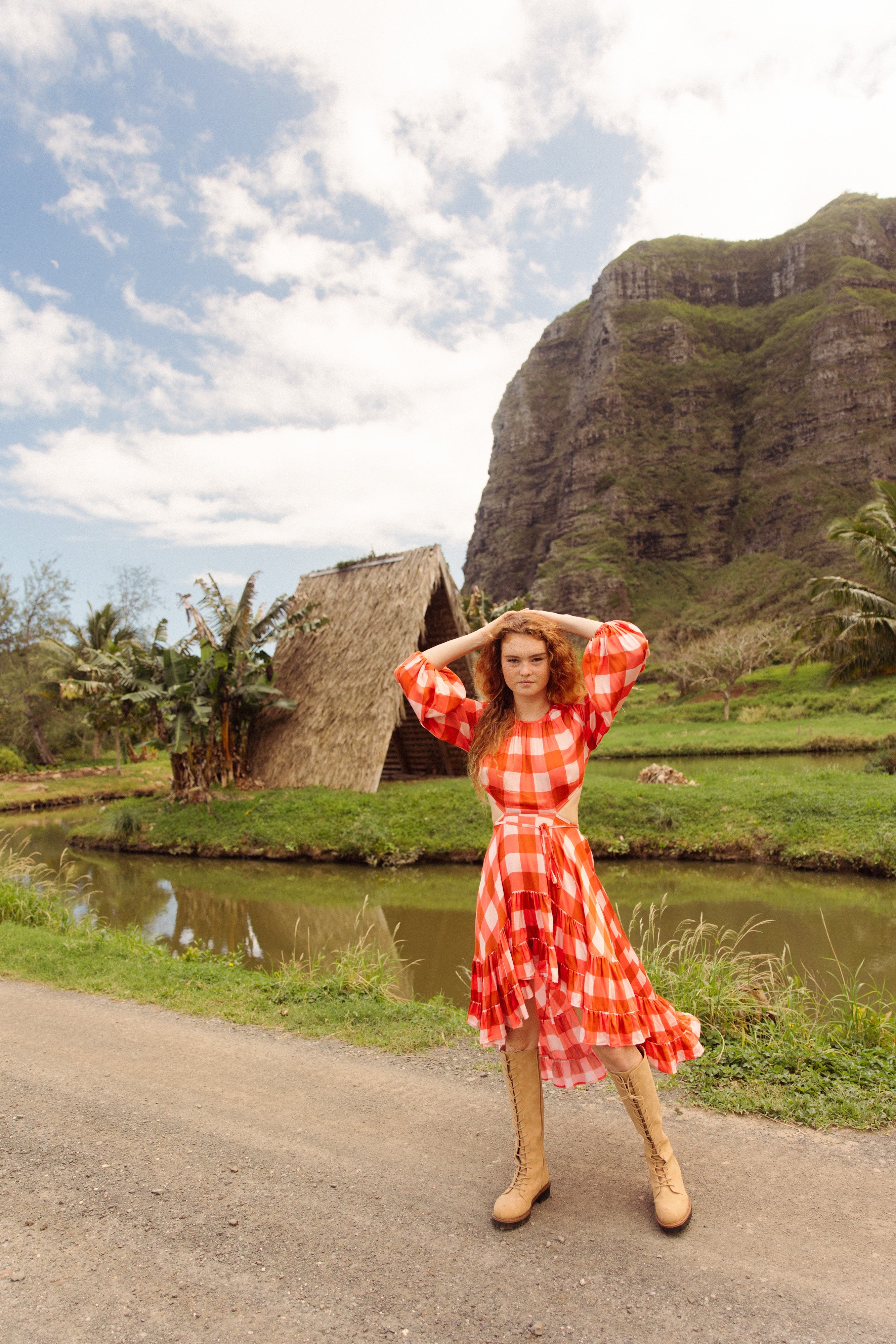 STELLA DRESS GINGHAM MIX CORAL