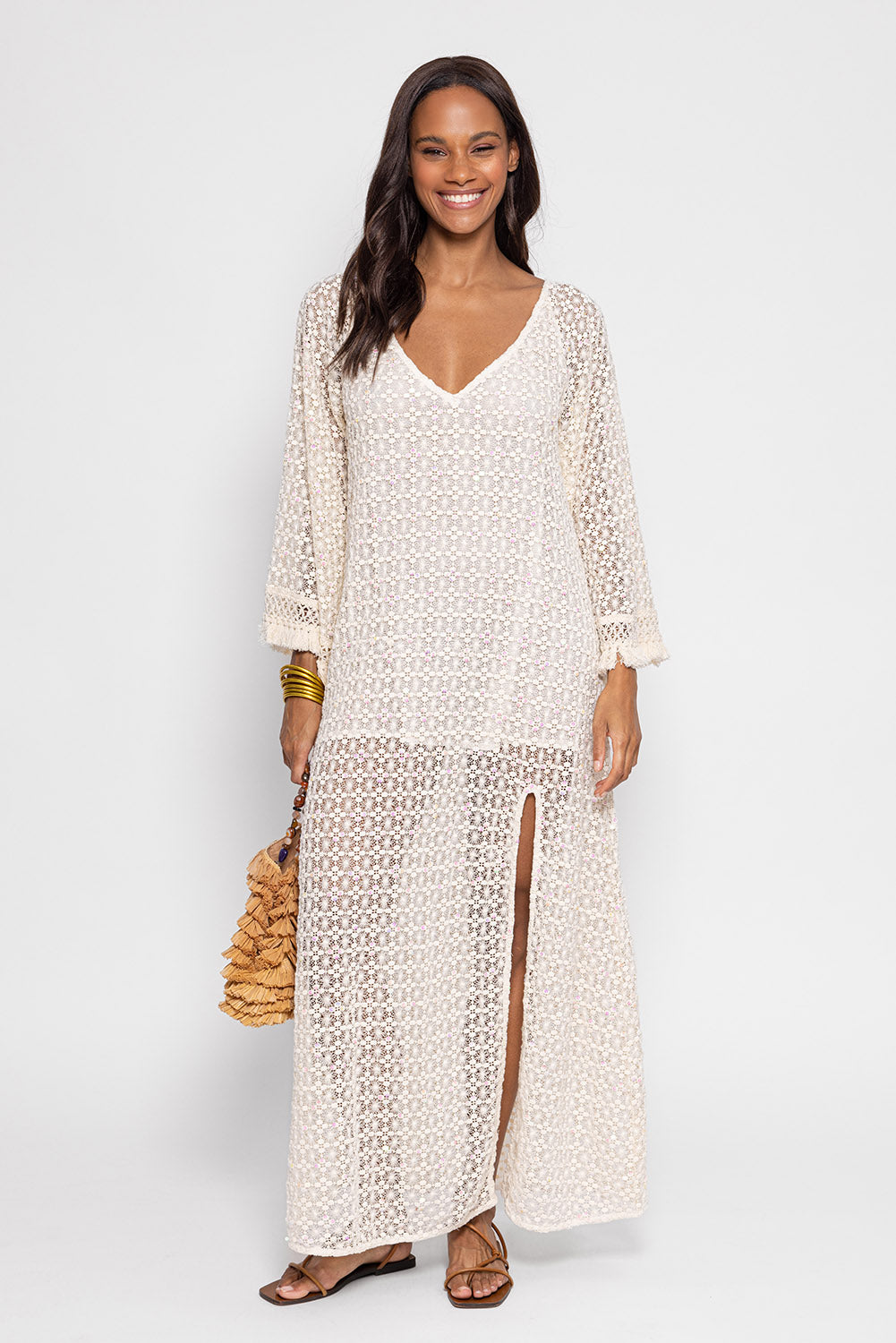 ROSE LONG DRESS CROCHET OFF WHITE