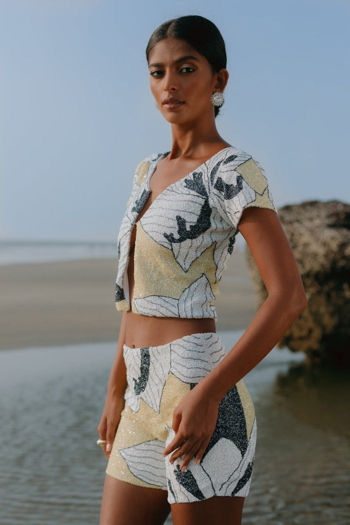 Maya Petal Hand Beaded Set White