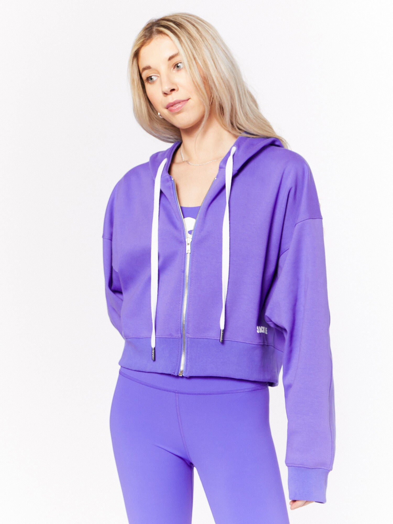 Marissa Cropped Zip Up Hoodie Blue | Soul by SoulCycle