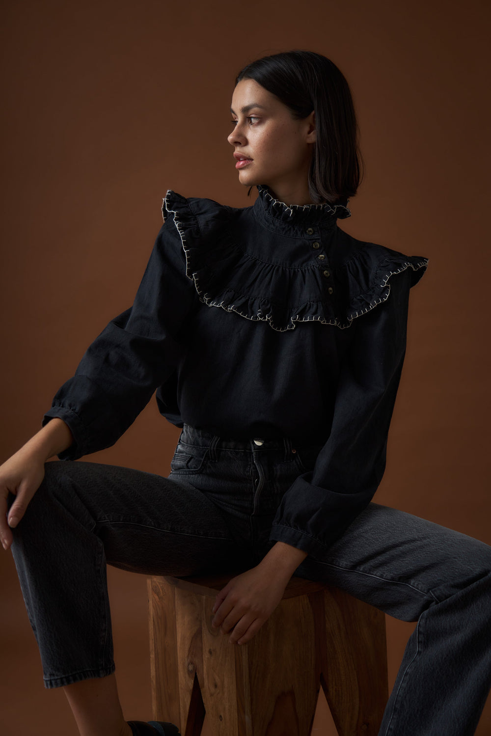 Victoria Blouse in Black Denim