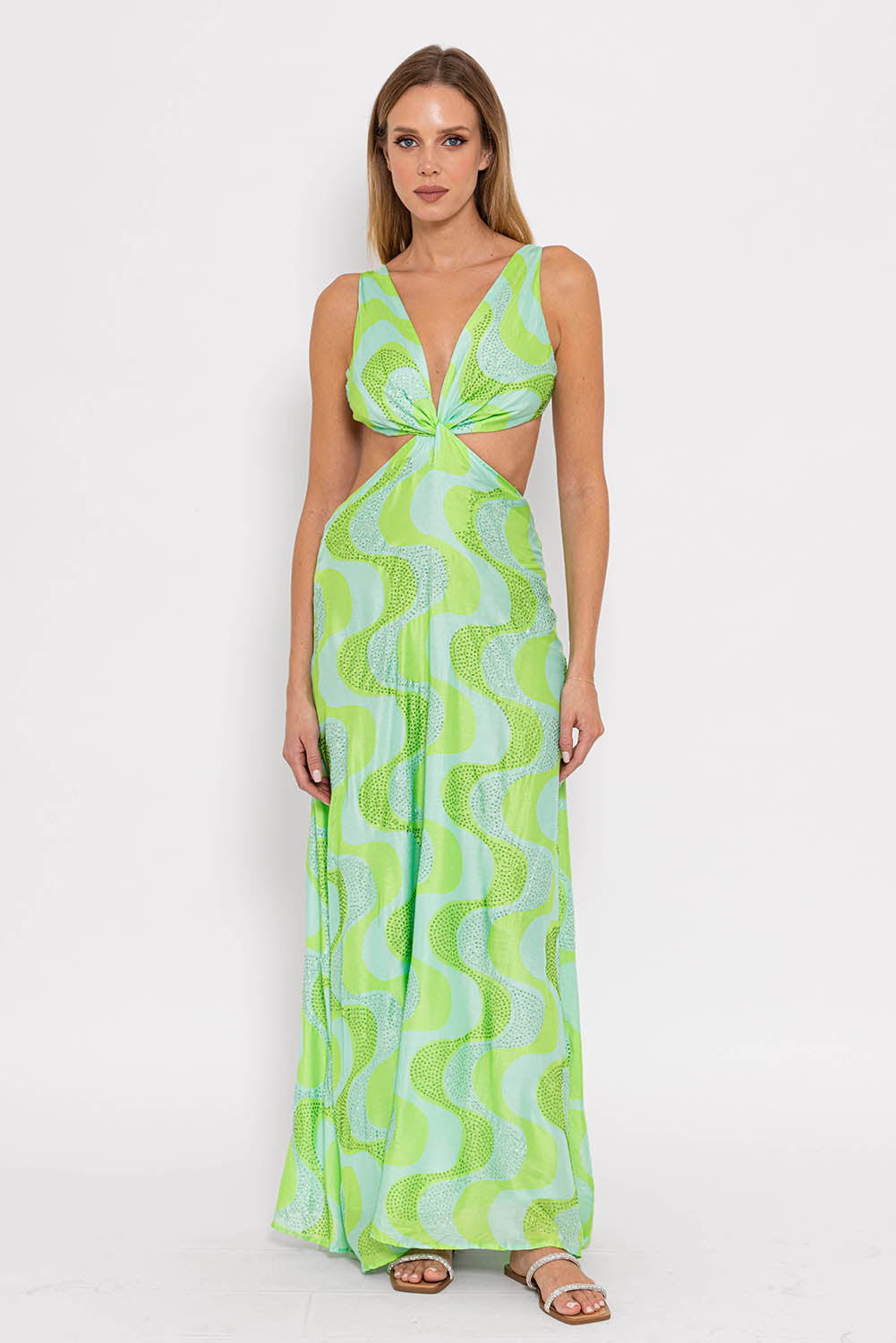 SHANA LONG DRESS AMAZONIA LIME & POOL