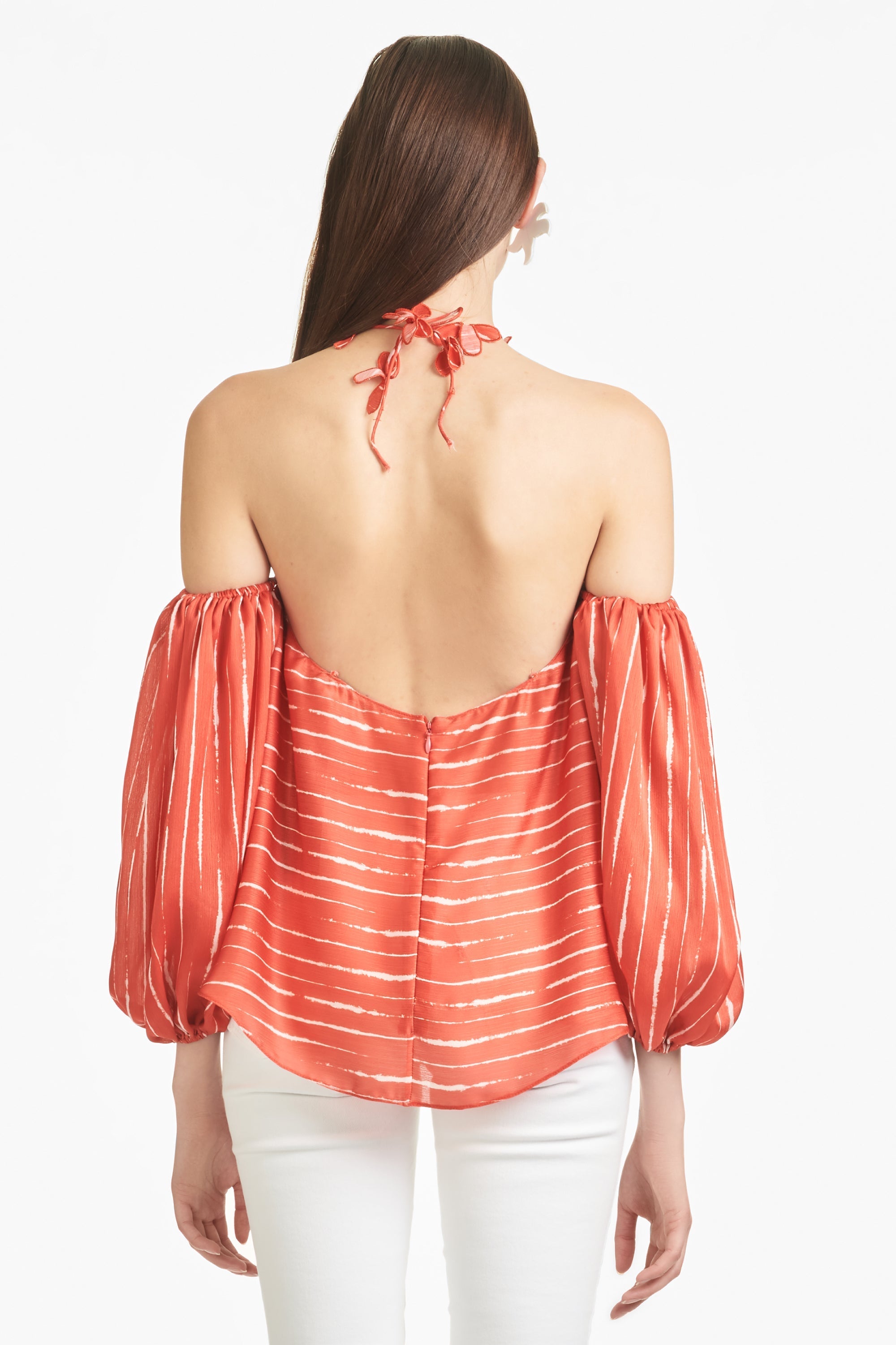 Harlow Blouse - Striped Orange Shibori - Final Sale