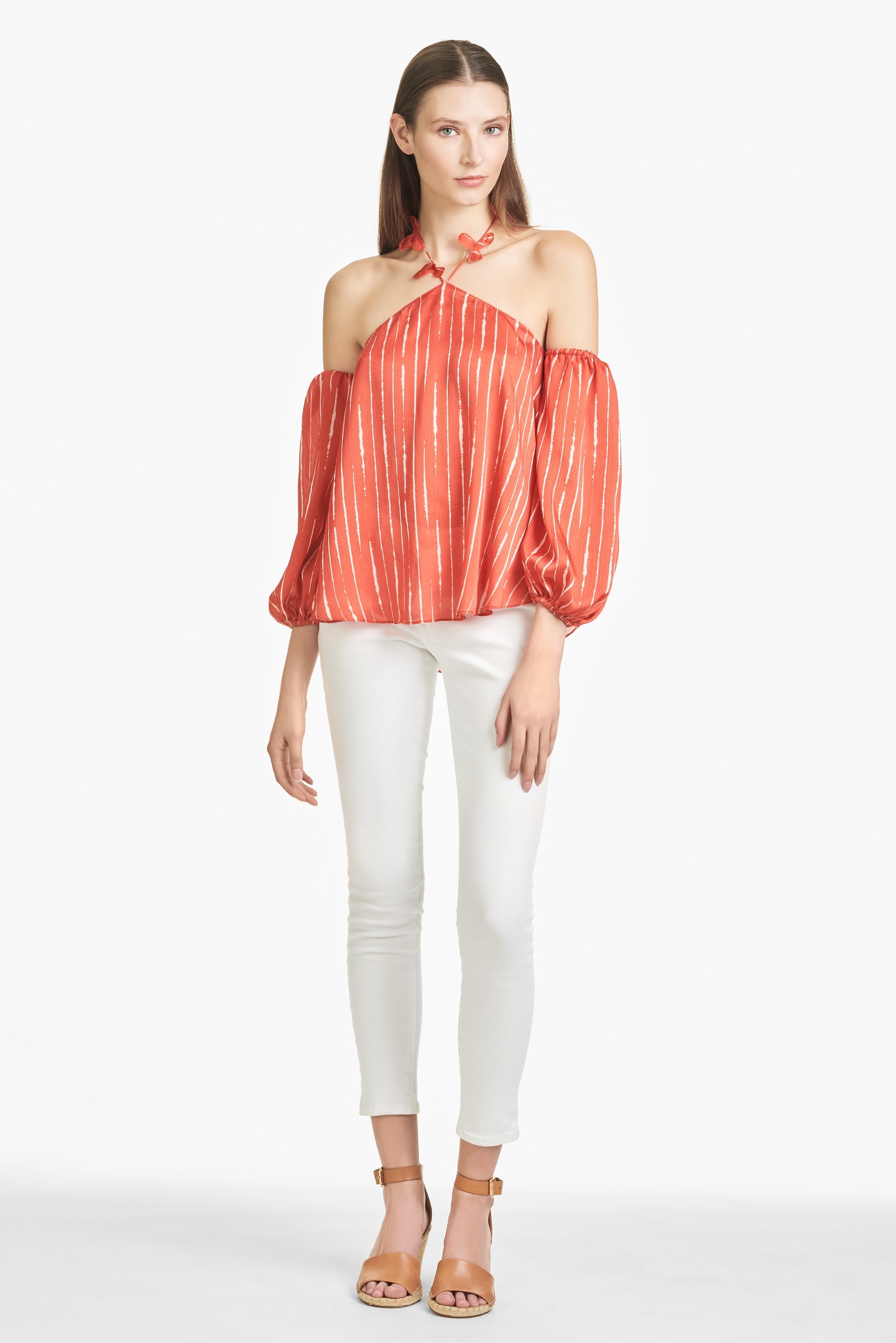 Harlow Blouse - Striped Orange Shibori - Final Sale