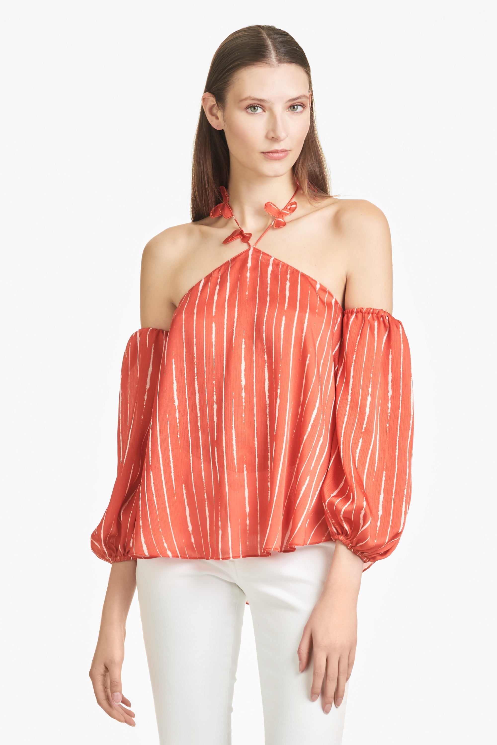 Harlow Blouse - Striped Orange Shibori - Final Sale