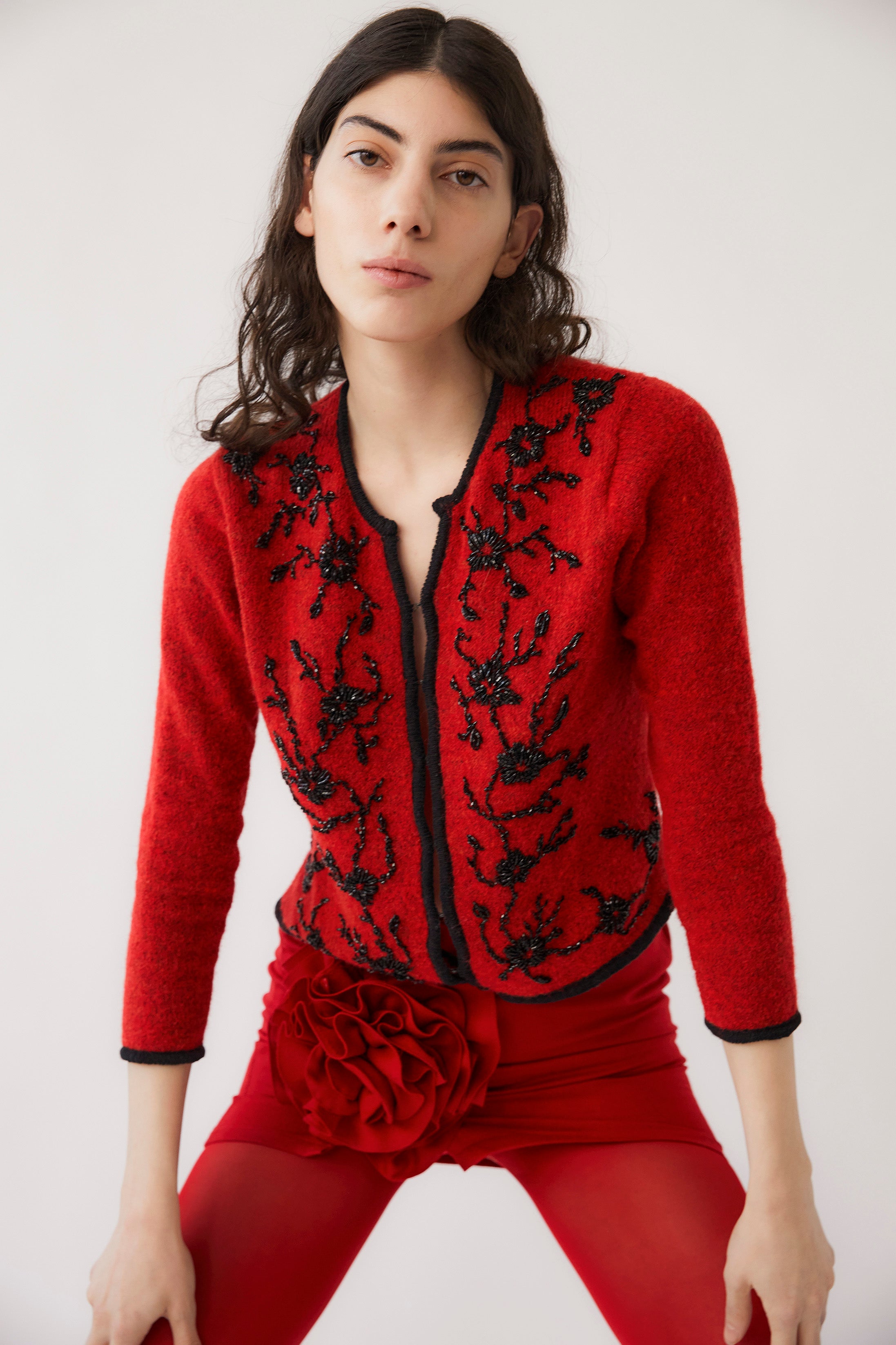 Moira  Knit Cardigan  | Red