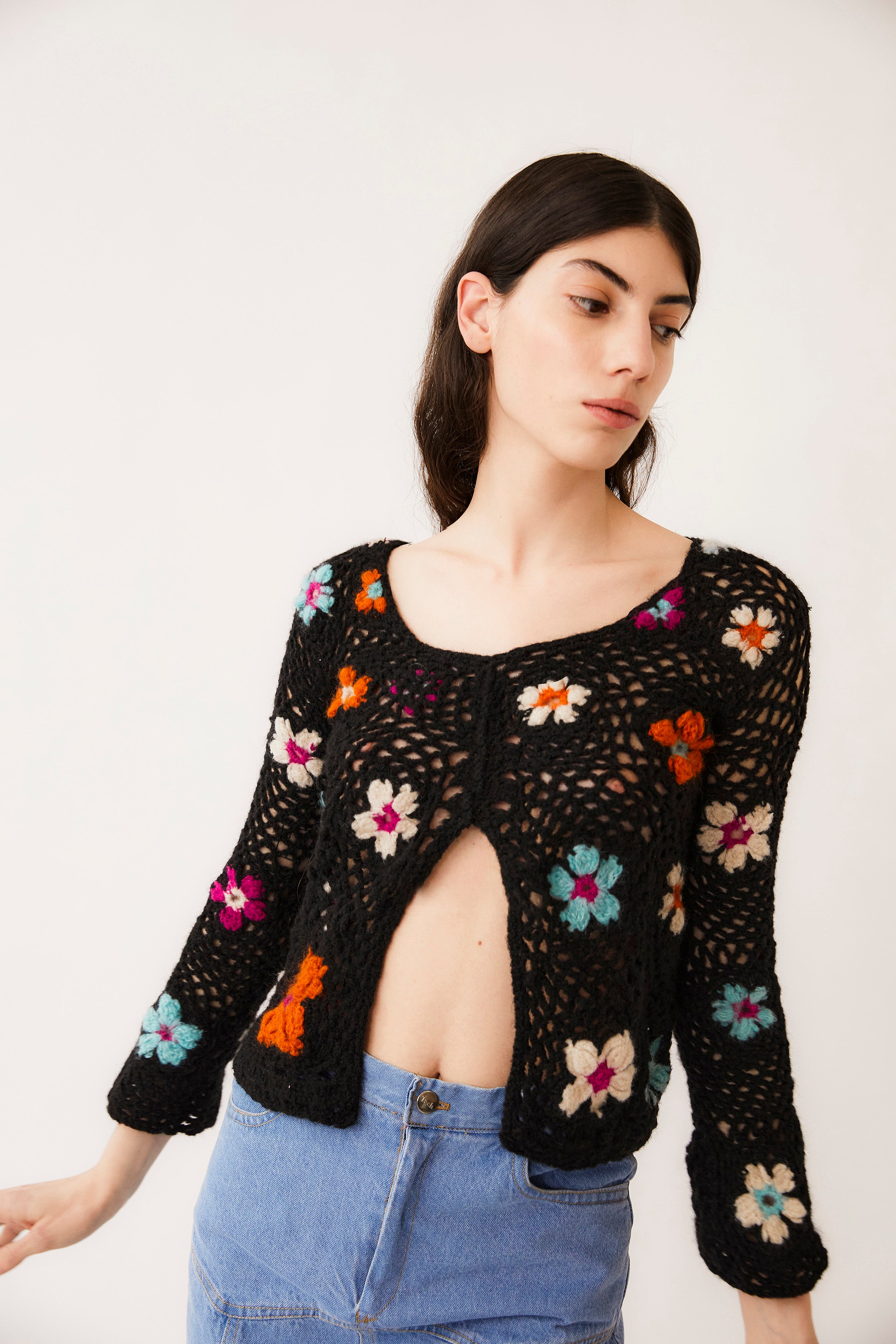 Rayza  Crochet Knit Top | Black