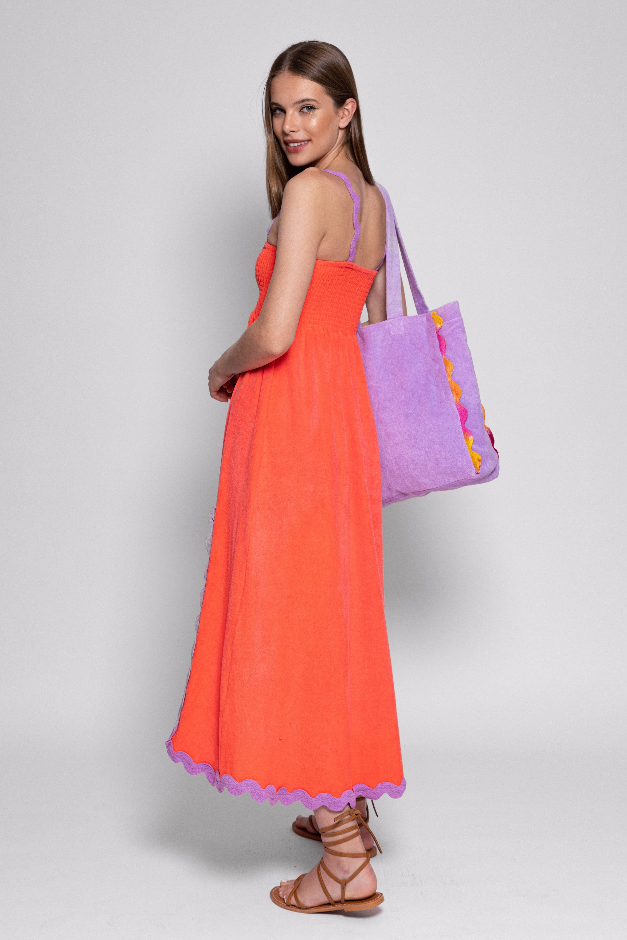 TINA LONG DRESS TERRY NEON CORAL