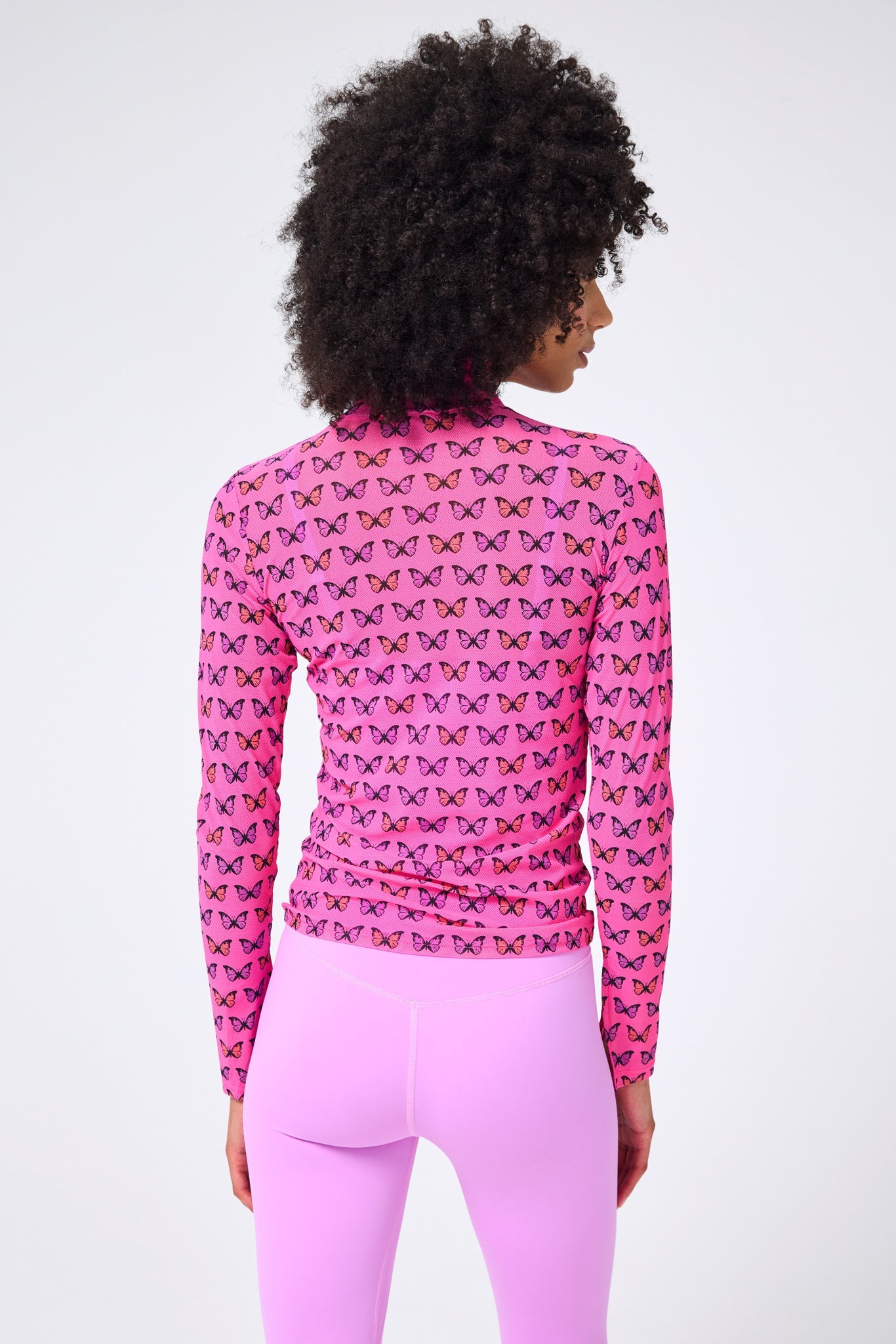 Mesh Mock Neck in Hot Pink Halftone Butterfly