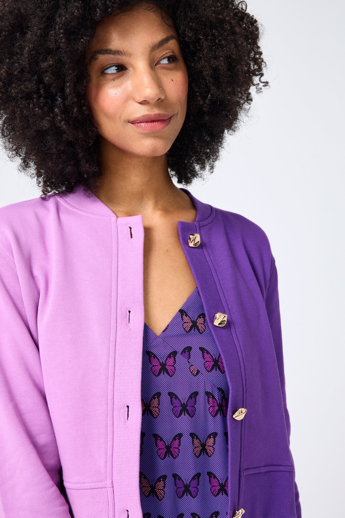 Crop Chili Cardigan in Pixie and Electric Purple