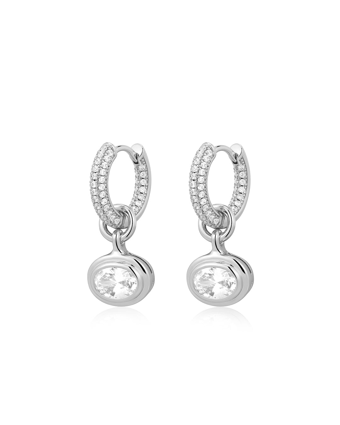 The Oval Double Bezel Charm Huggies