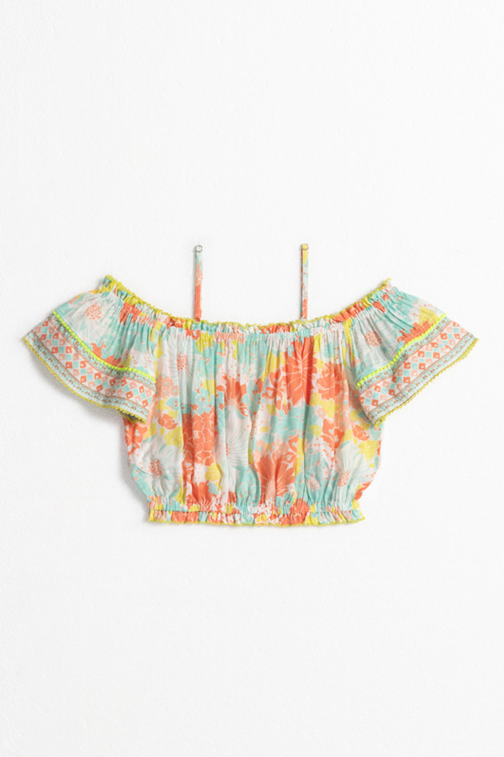 Top Donna Kids V Orange Flower Mix Viscose