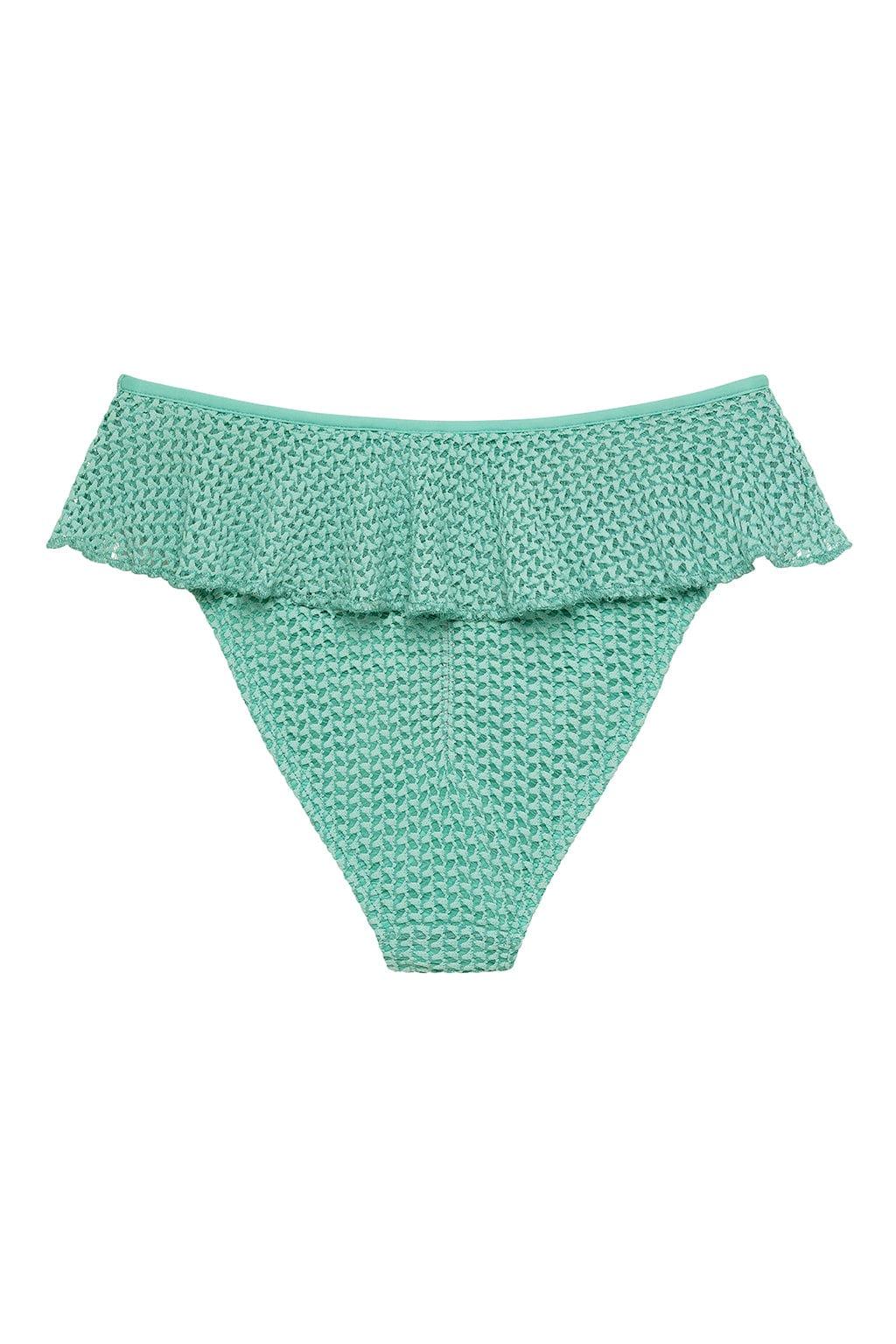 Turquoise Crochet Tamarindo Ruffle Bikini Bottom