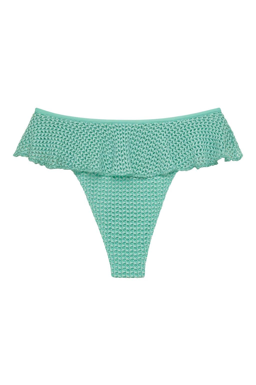Turquoise Crochet Tamarindo Ruffle Bikini Bottom