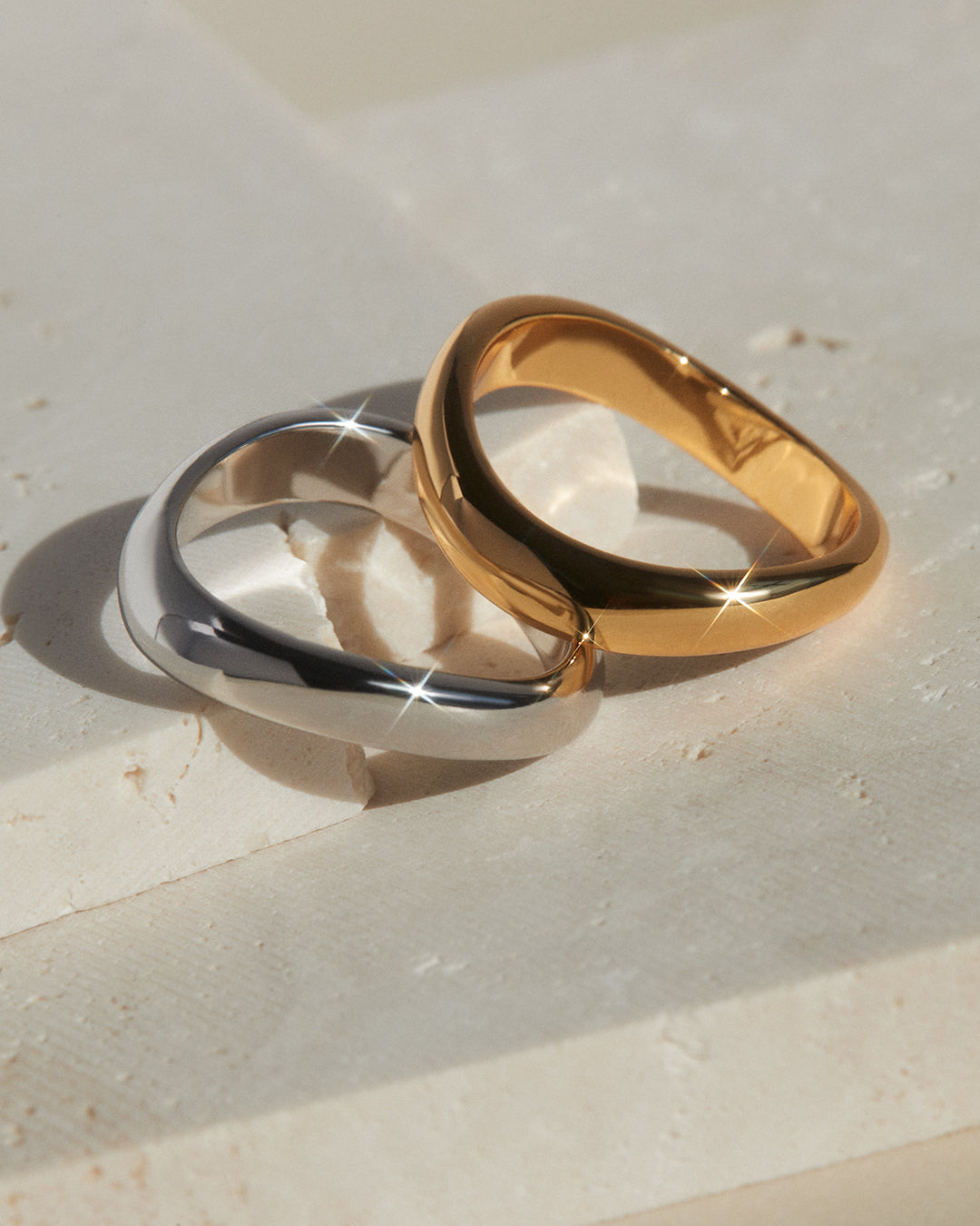 Two-Tone Wave Ring Set