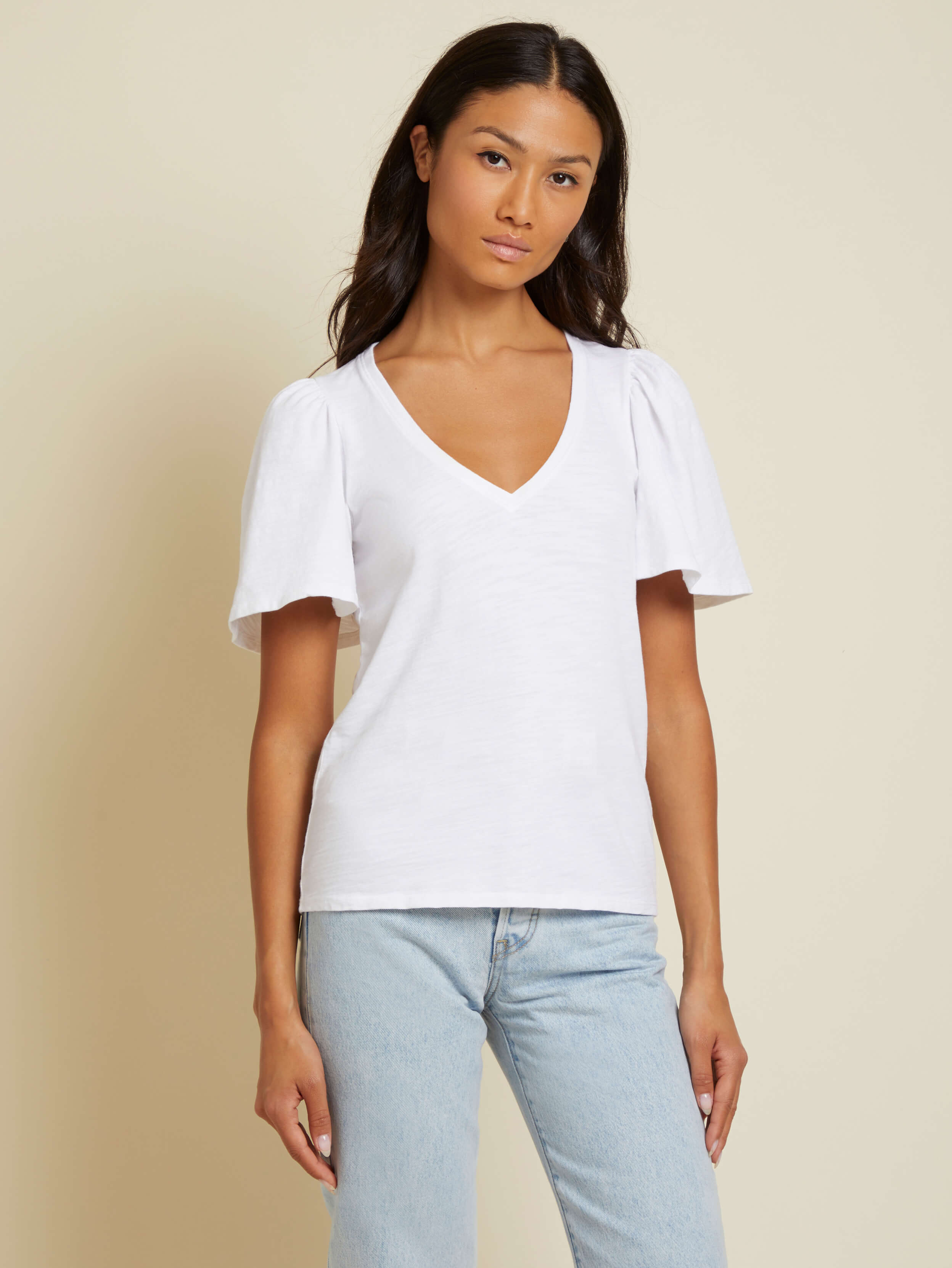 NATION LTD Vicky Flutter Sleeve V Neck Short Sleeve