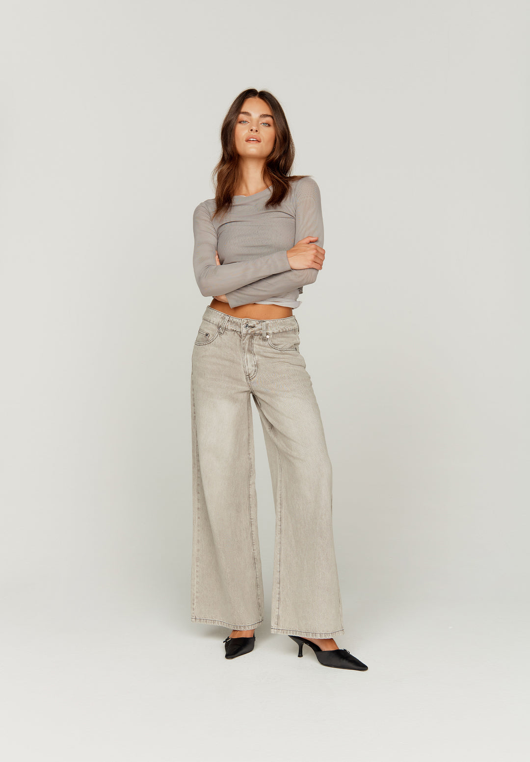 13oz Wide Leg Denim | Grey Rinse